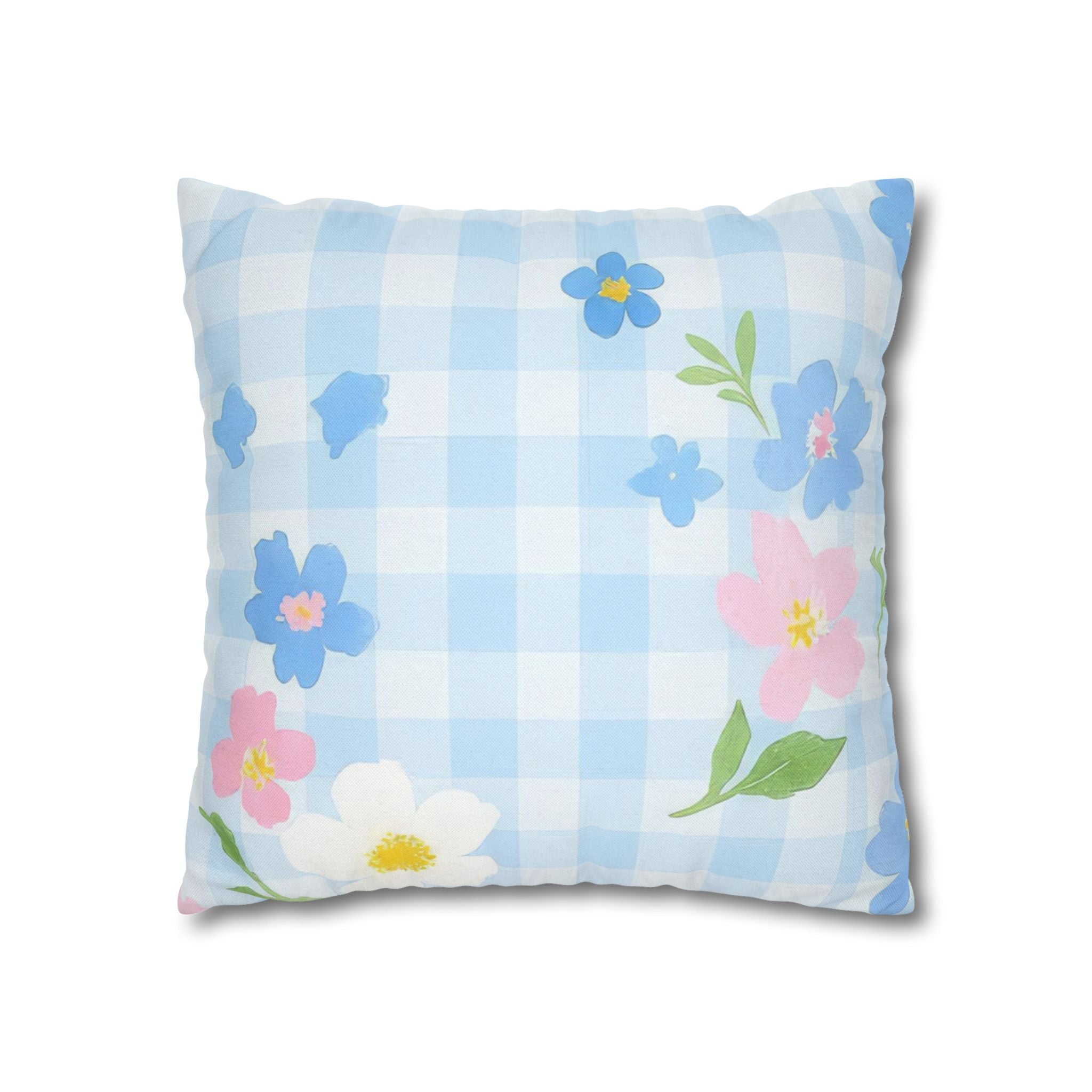 Pastel Floral Gingham Pillow, Artsulli - Art is Long, Life is Short, Home Decor, , , , , , , 