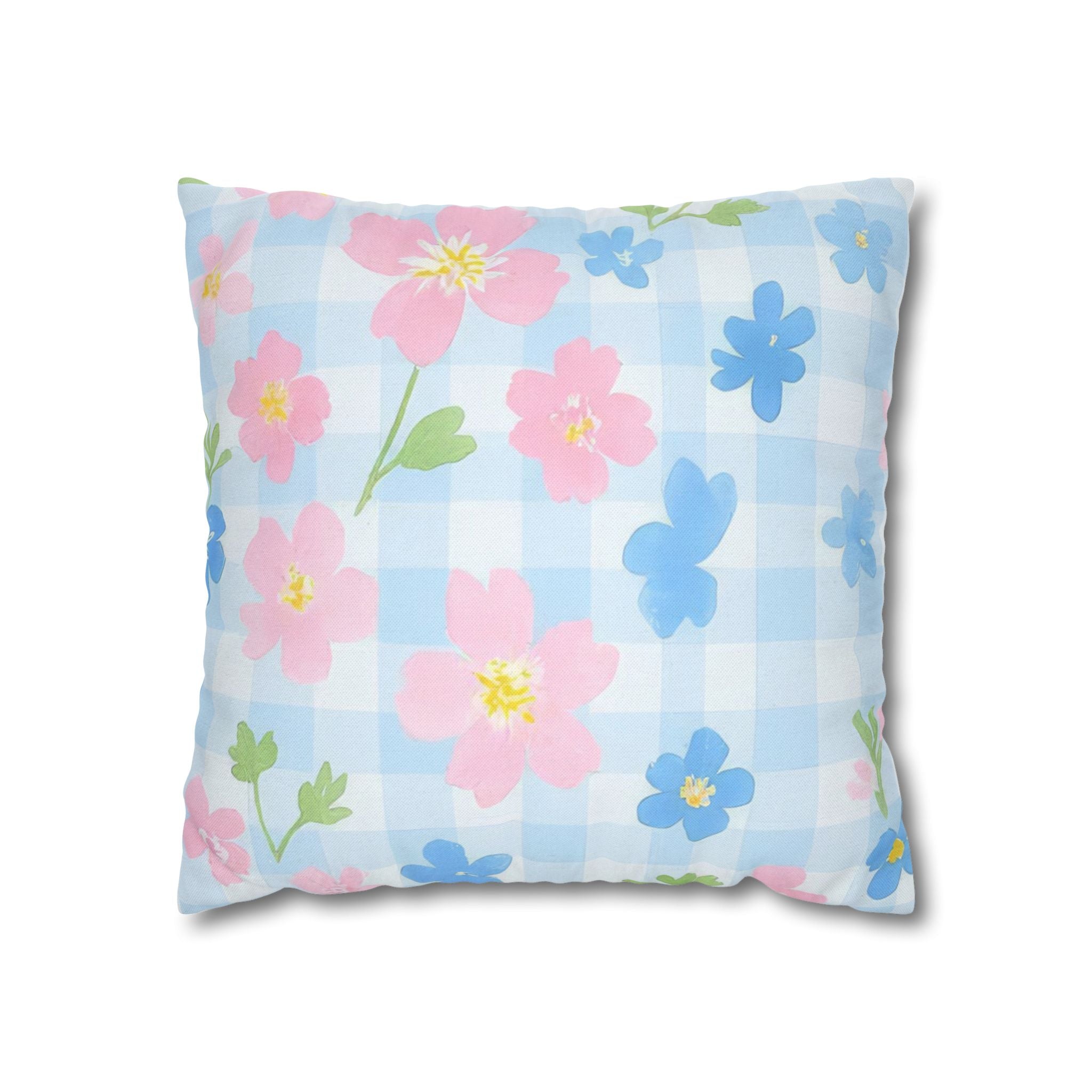 Pastel Floral Gingham Pillow, Artsulli - Art is Long, Life is Short, Home Decor, Size, 16" × 16", , , , , 26206499453559856292