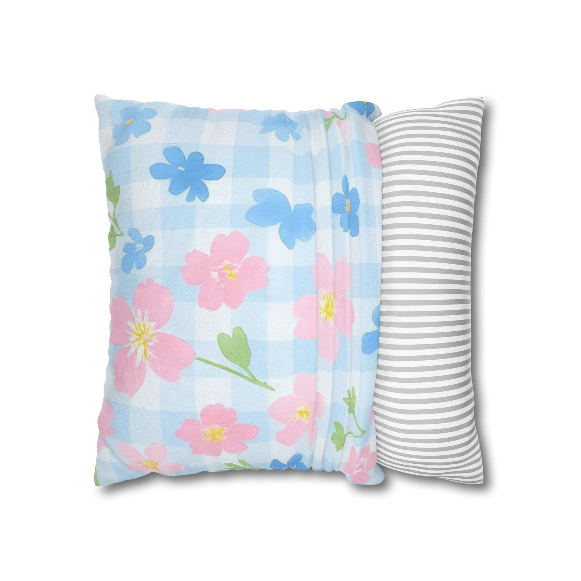 Pastel Floral Gingham Pillow, Artsulli - Art is Long, Life is Short, Home Decor, , , , , , , 