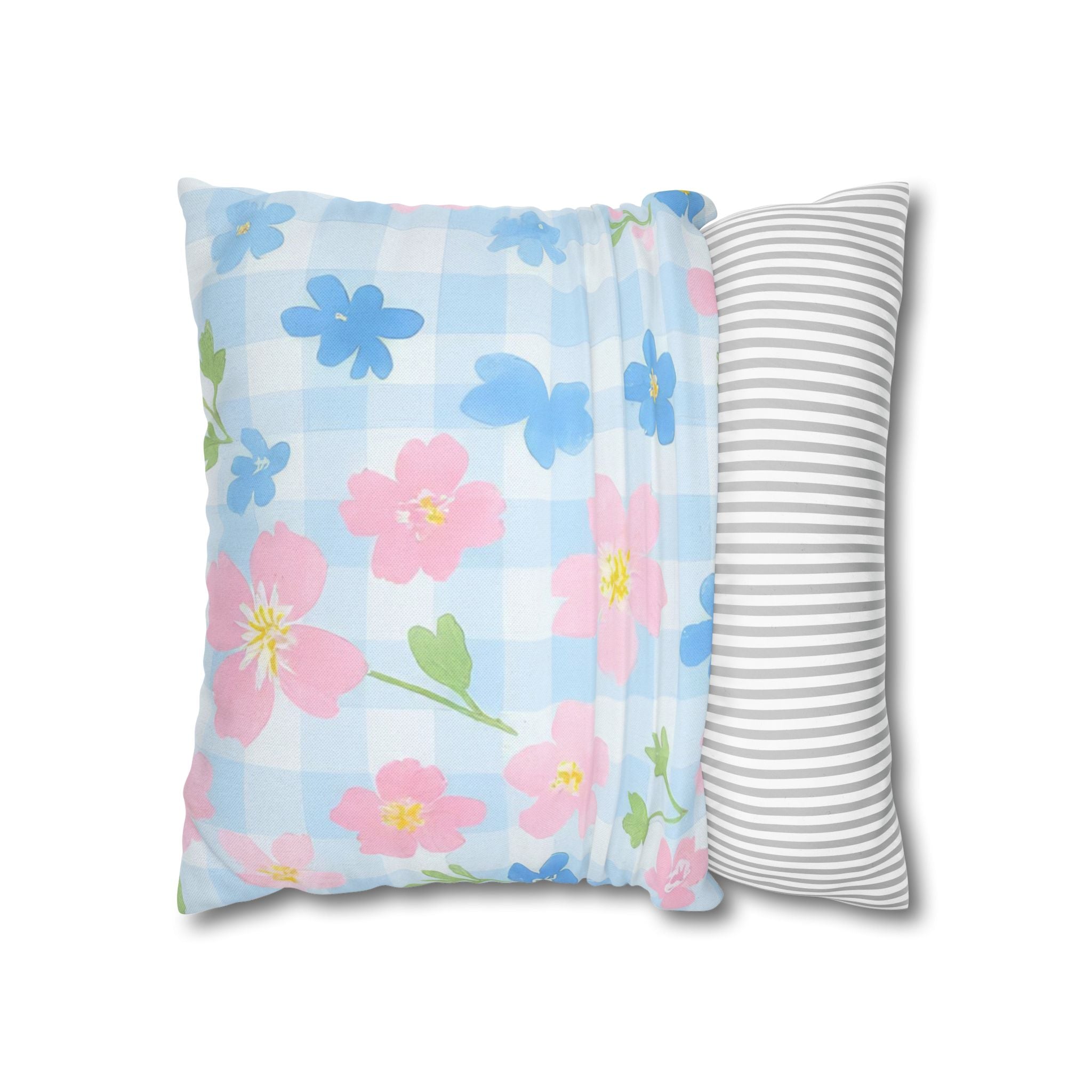 Pastel Floral Gingham Pillow, Artsulli - Art is Long, Life is Short, Home Decor, , , , , , , 