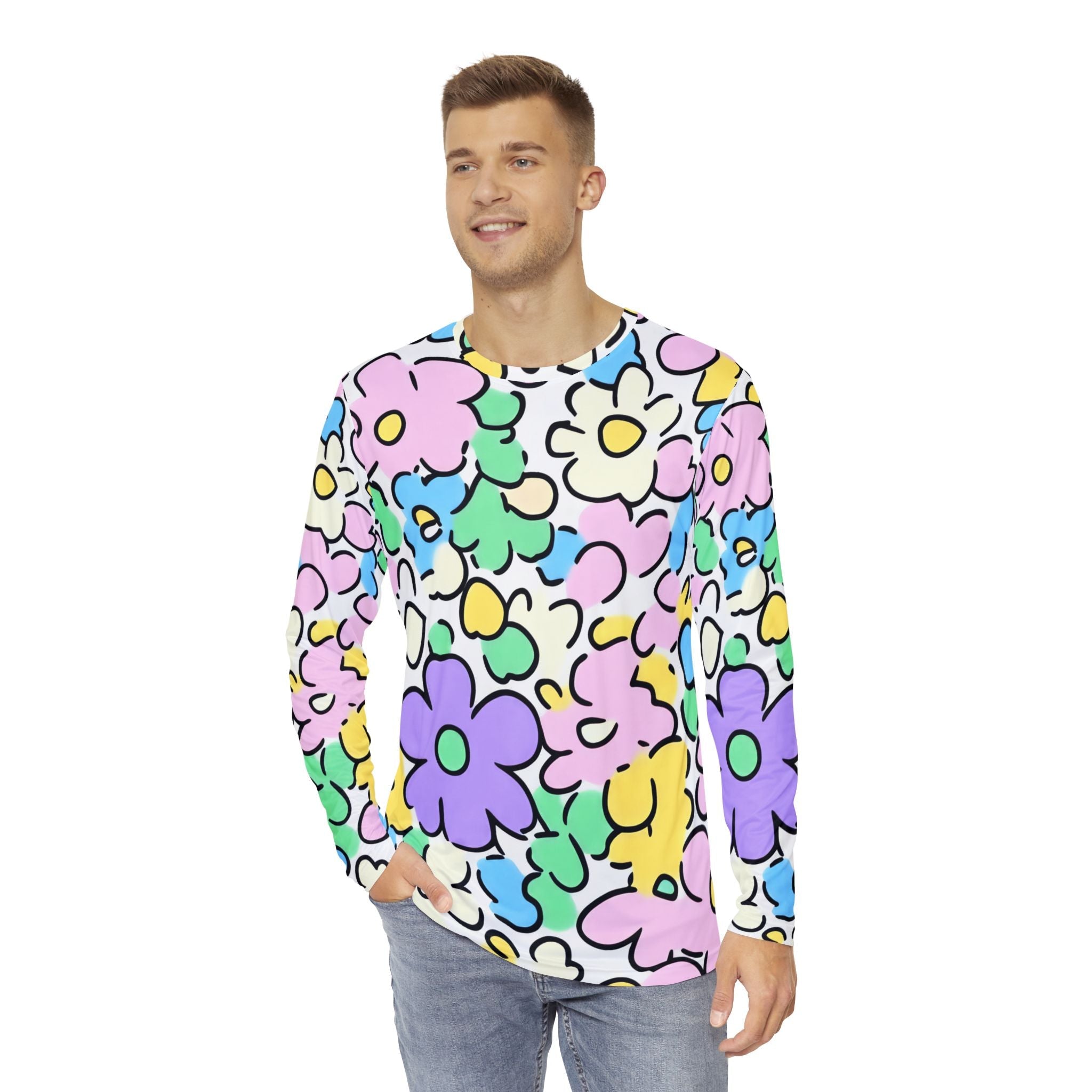 Pastel Floral Long Sleeve Shirt, Artsulli - Art is Long, Life is Short, All Over Prints, , , , , , , 