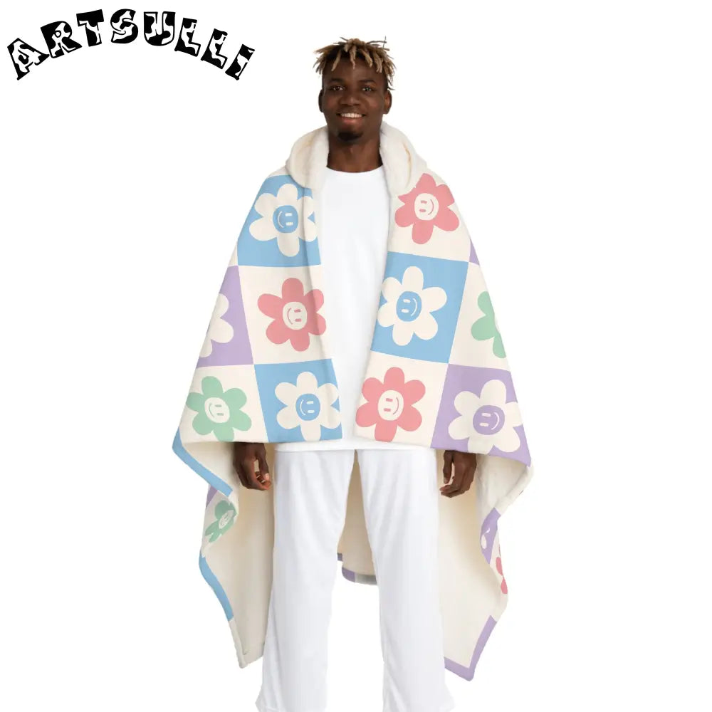 Pastel Floral Patchwork Hooded Fleece Blanket, Artsulli - Art is Long, Life is Short, All Over Prints, Size, One size, Color, Cream, , , 20337124829700115066