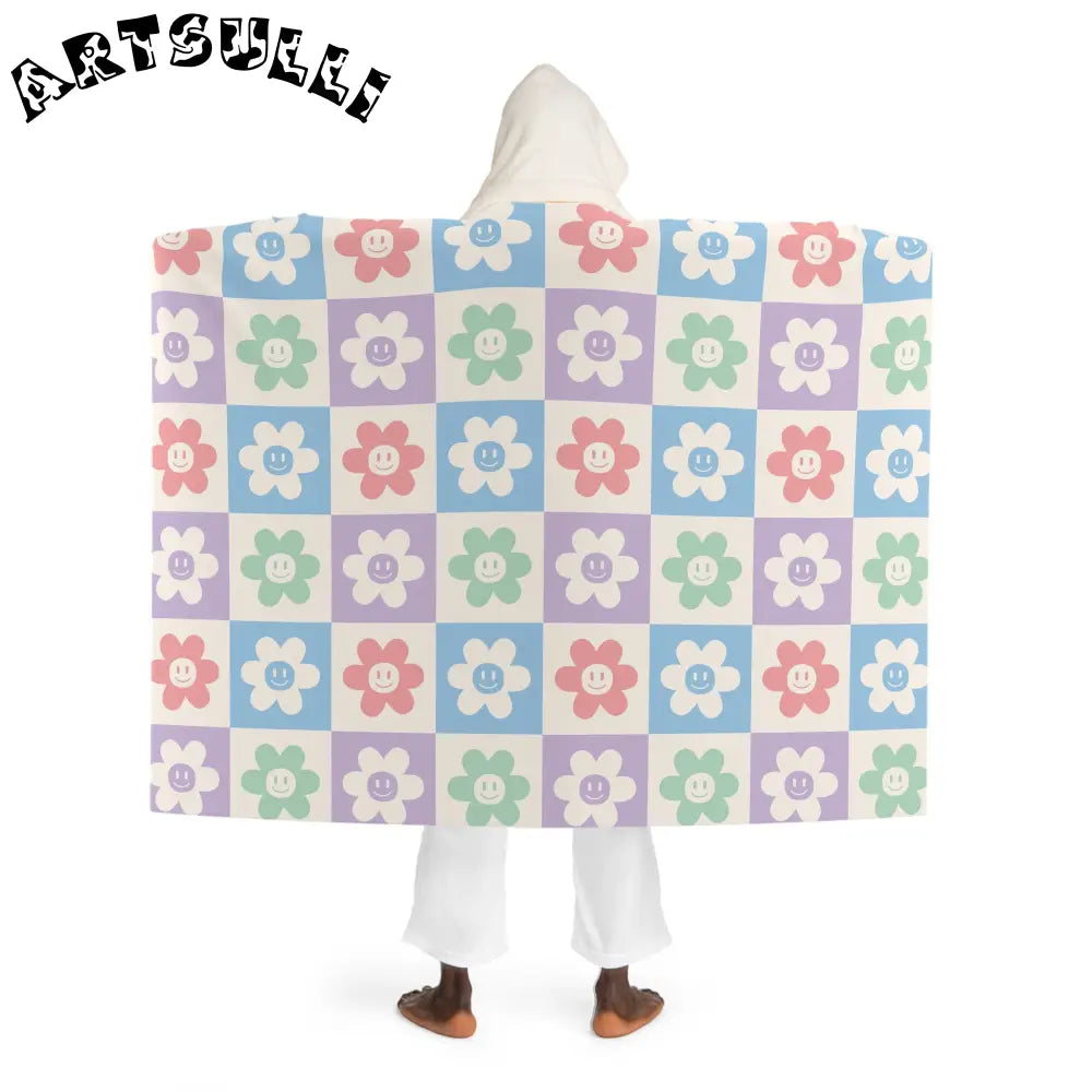 Pastel Floral Patchwork Hooded Fleece Blanket, Artsulli - Art is Long, Life is Short, All Over Prints, , , , , , , 