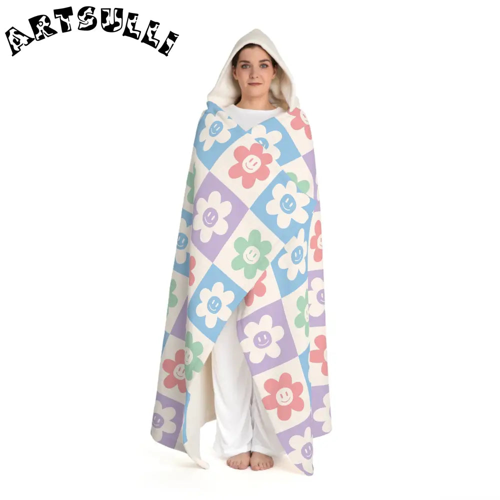 Pastel Floral Patchwork Hooded Fleece Blanket, Artsulli - Art is Long, Life is Short, All Over Prints, , , , , , , 