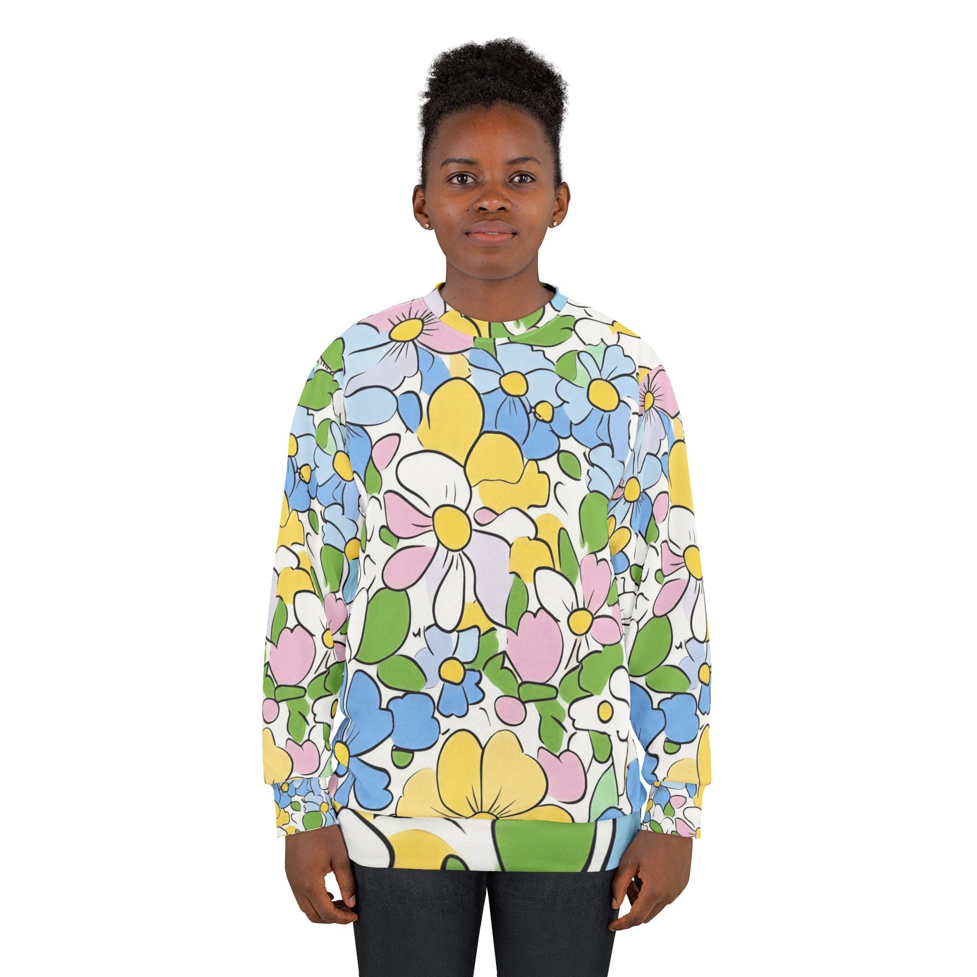 Pastel Floral Print Crewneck Sweatshirt, Artsulli - Art is Long, Life is Short, All Over Prints, , , , , , , 
