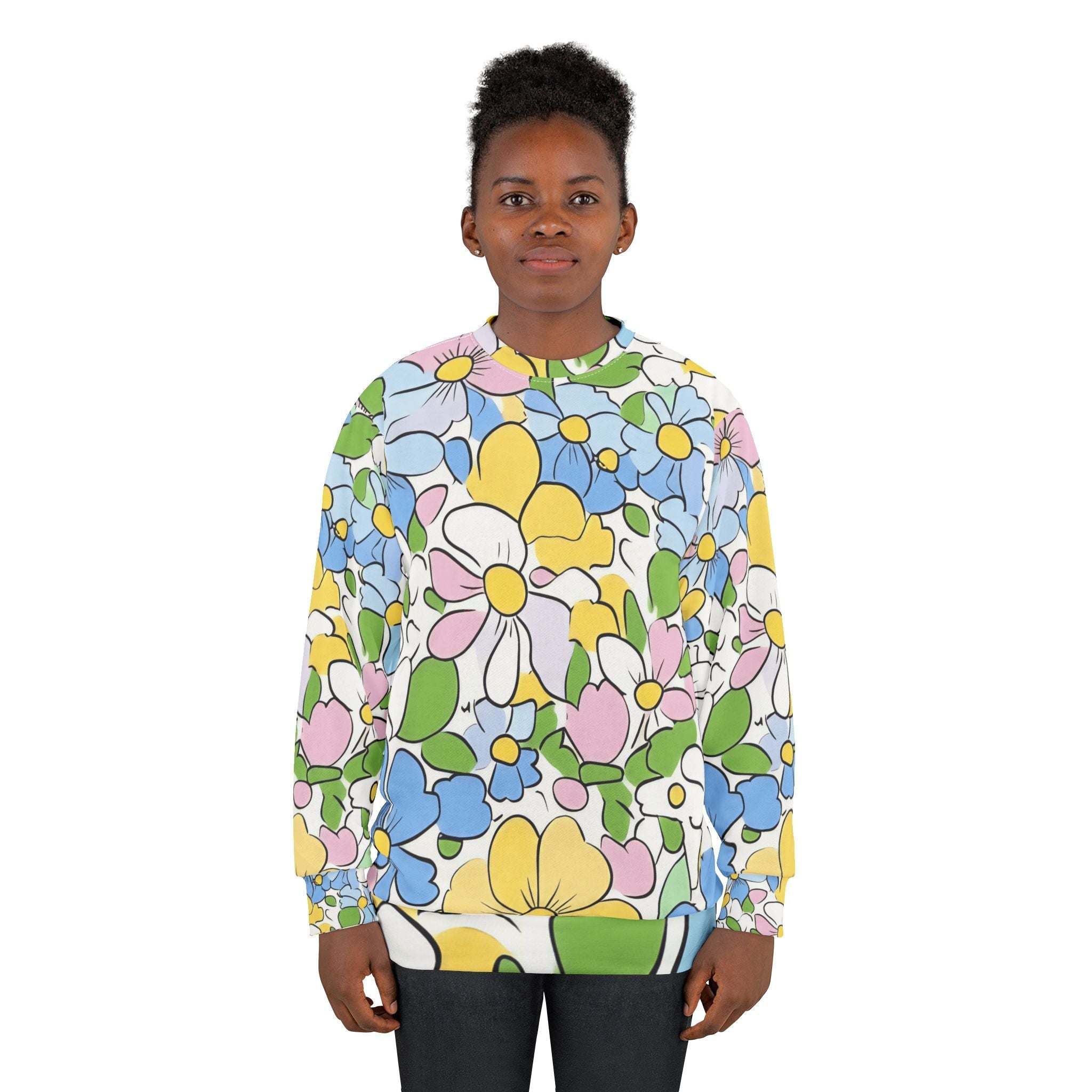 Pastel Floral Print Crewneck Sweatshirt, Artsulli - Art is Long, Life is Short, All Over Prints, , , , , , , 