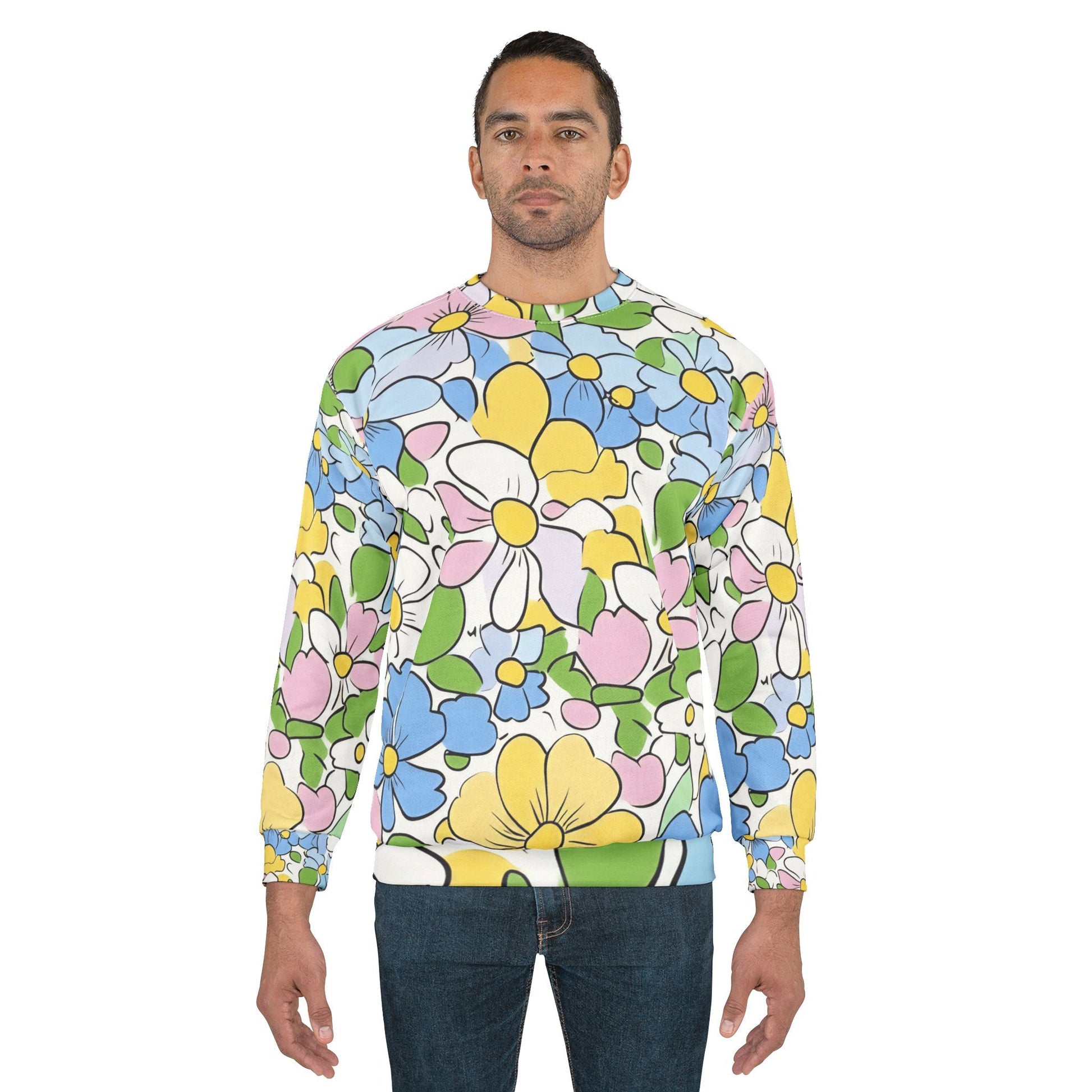 Pastel Floral Print Crewneck Sweatshirt, Artsulli - Art is Long, Life is Short, All Over Prints, , , , , , , 