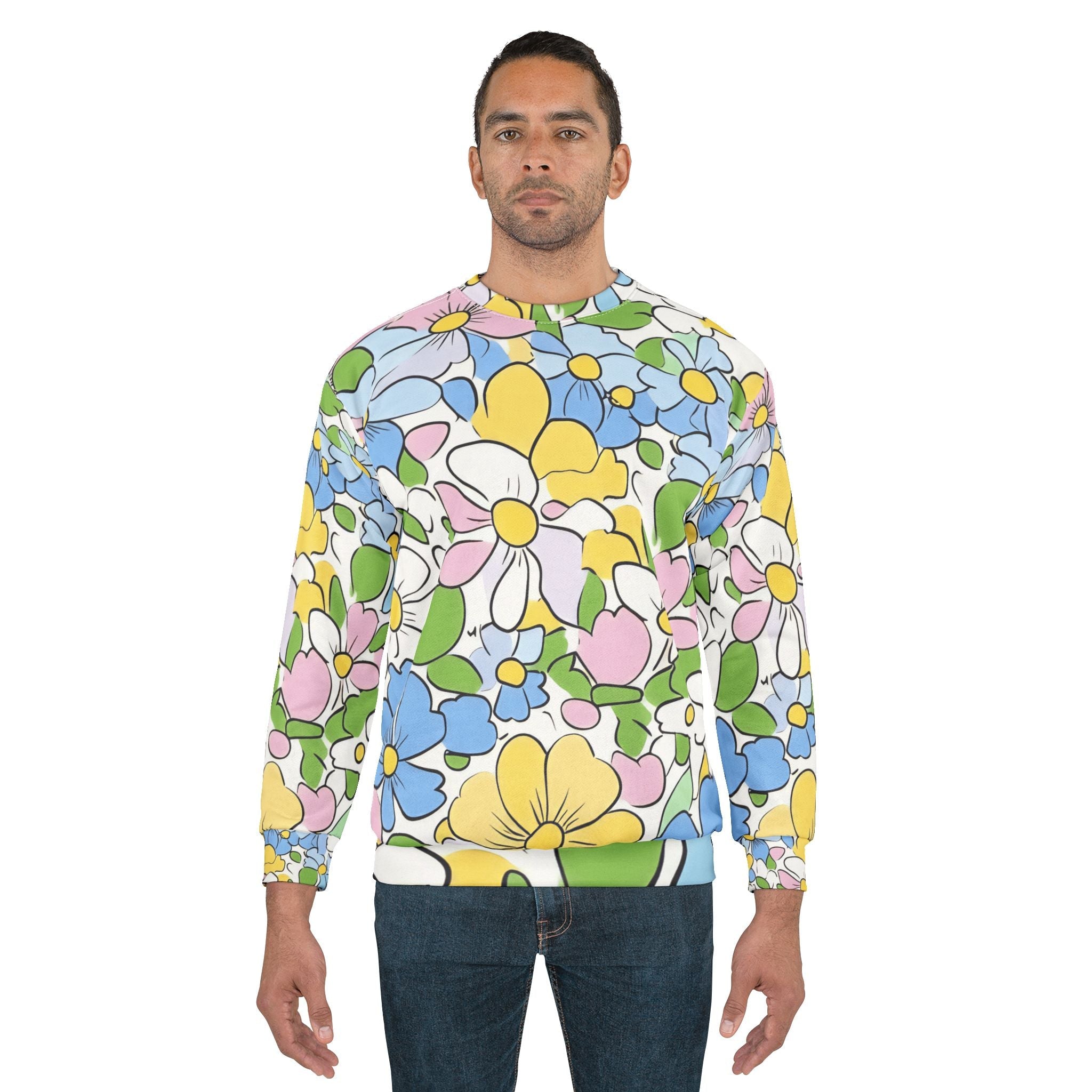 Pastel Floral Print Crewneck Sweatshirt, Artsulli - Art is Long, Life is Short, All Over Prints, , , , , , , 