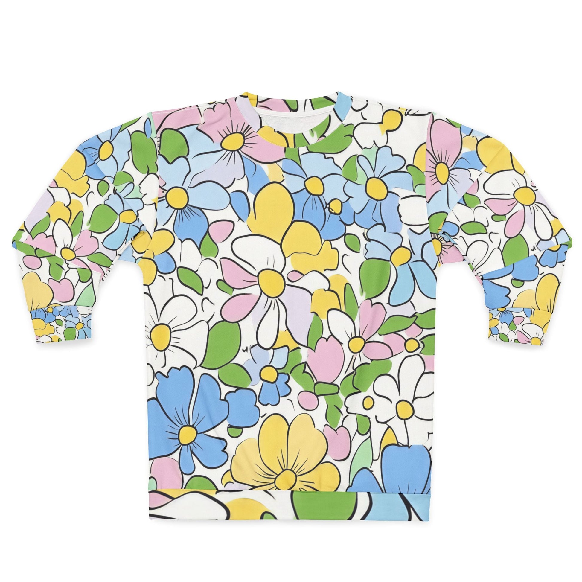 Pastel Floral Print Crewneck Sweatshirt, Artsulli - Art is Long, Life is Short, All Over Prints, Size, XS, , , , , 26362964100780719879