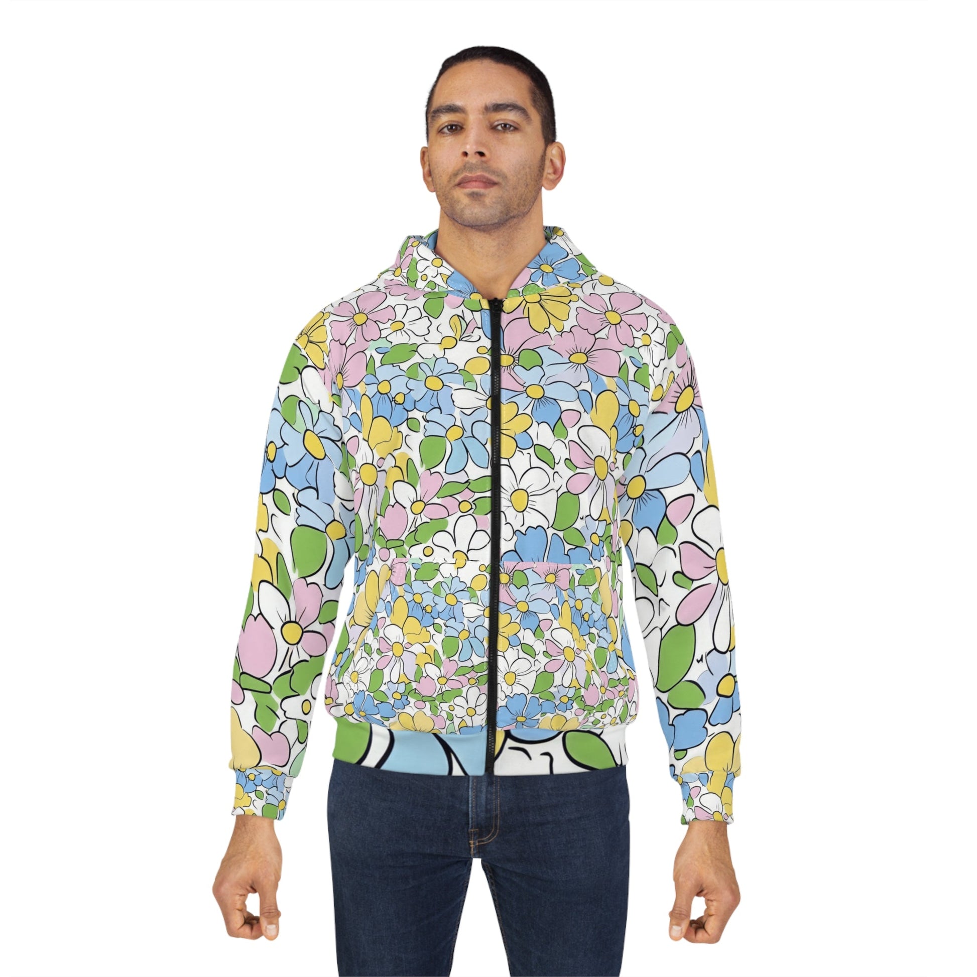 Pastel Floral Print Zip Hoodie, Artsulli - Art is Long, Life is Short, All Over Prints, , , , , , , 