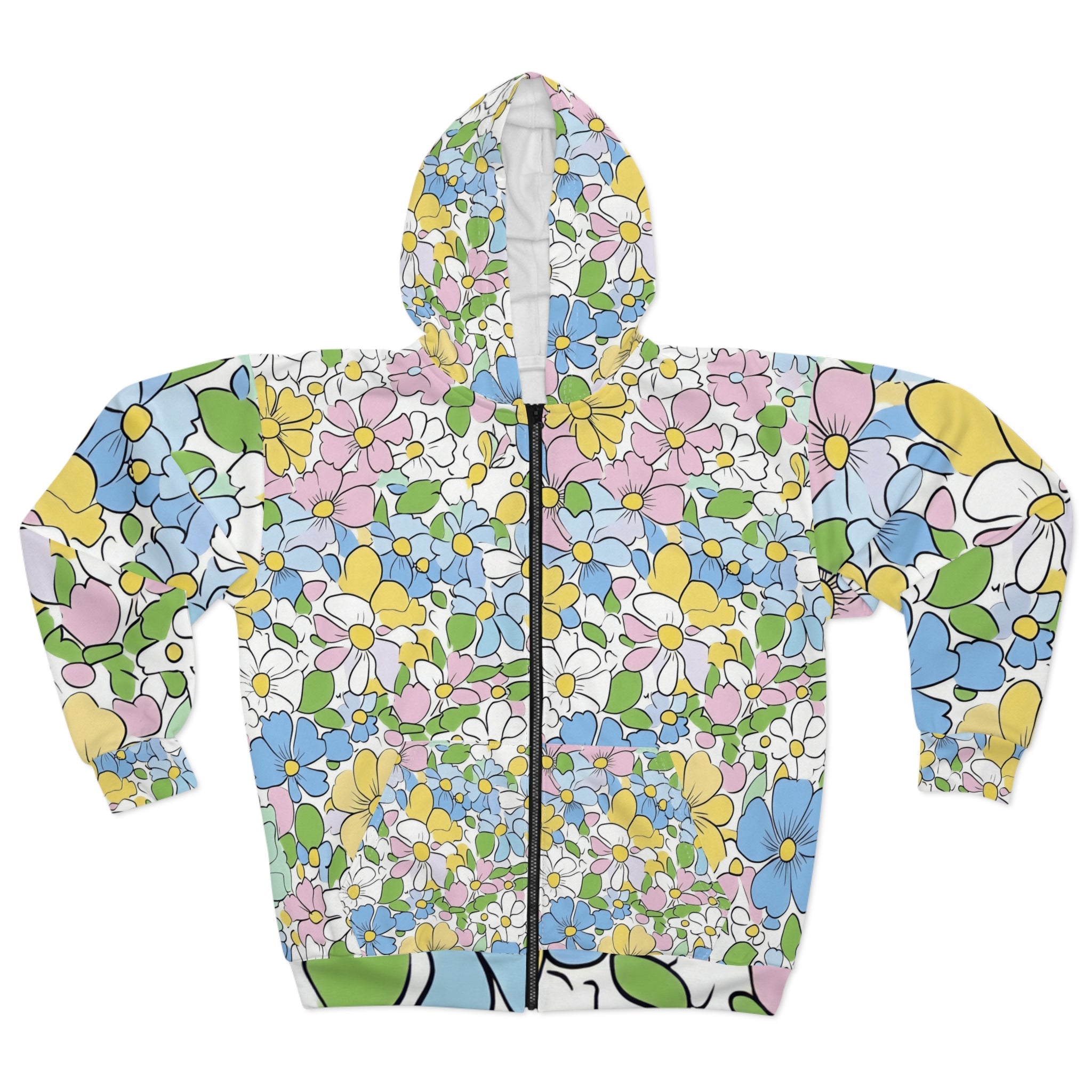 Pastel Floral Print Zip Hoodie, Artsulli - Art is Long, Life is Short, All Over Prints, Size, XS, , , , , 21863276591483666943