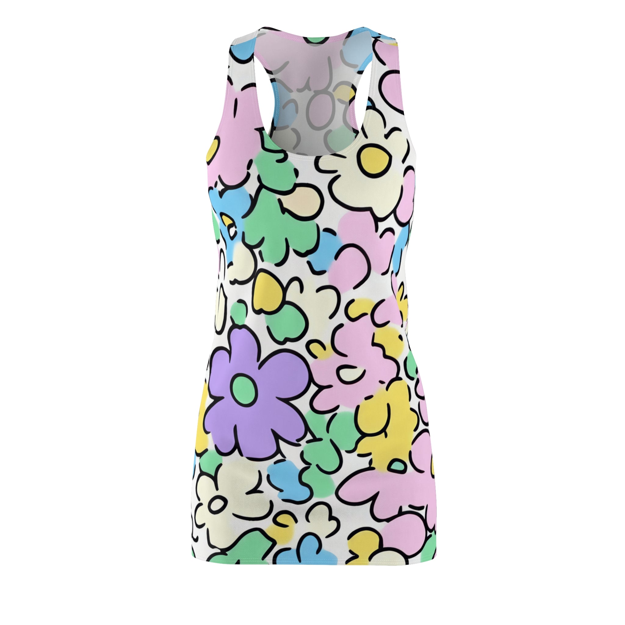 Pastel Floral Racerback Tank Dress, Artsulli - Art is Long, Life is Short, All Over Prints, Size, XS, , , , , 46865321388149849211