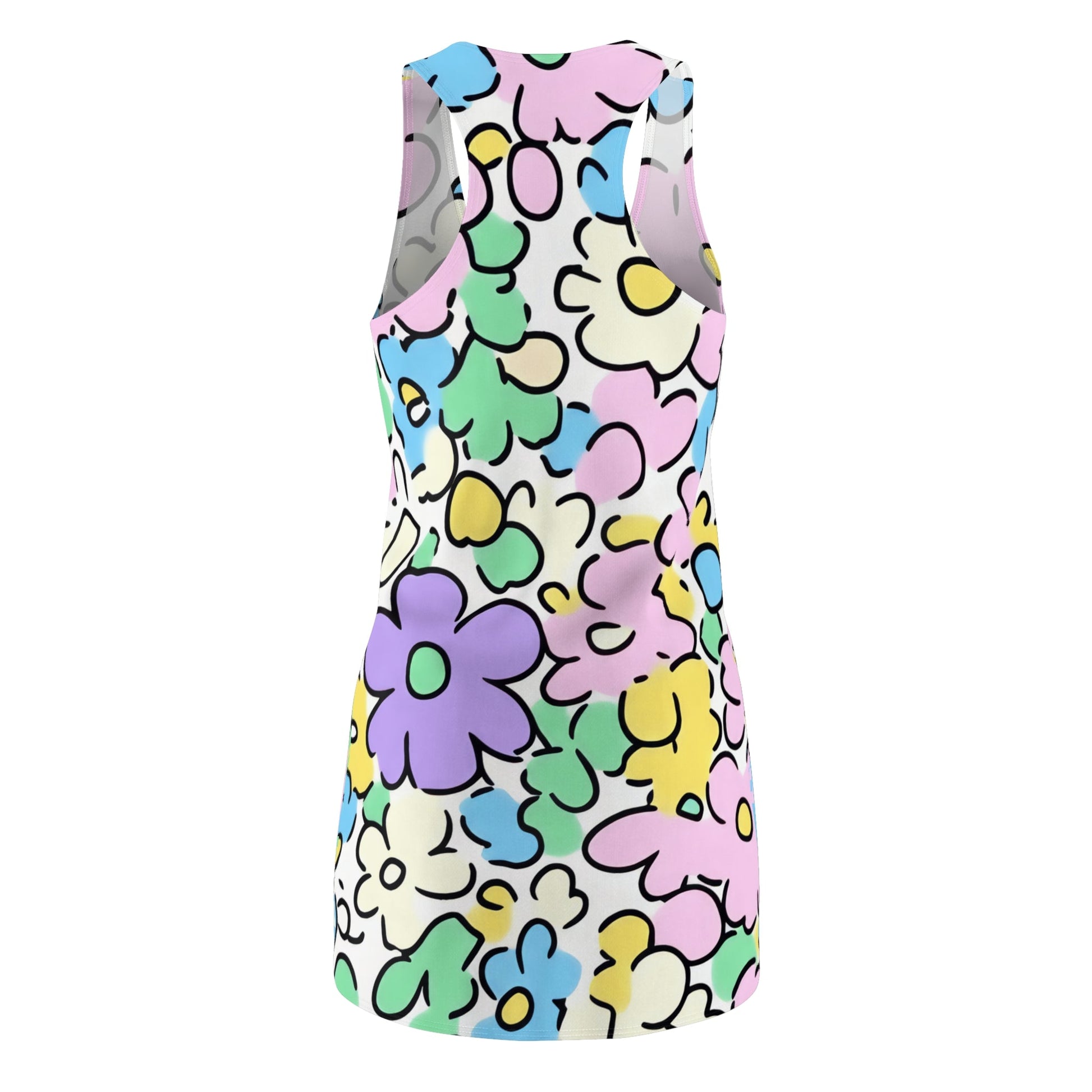 Pastel Floral Racerback Tank Dress, Artsulli - Art is Long, Life is Short, All Over Prints, , , , , , , 