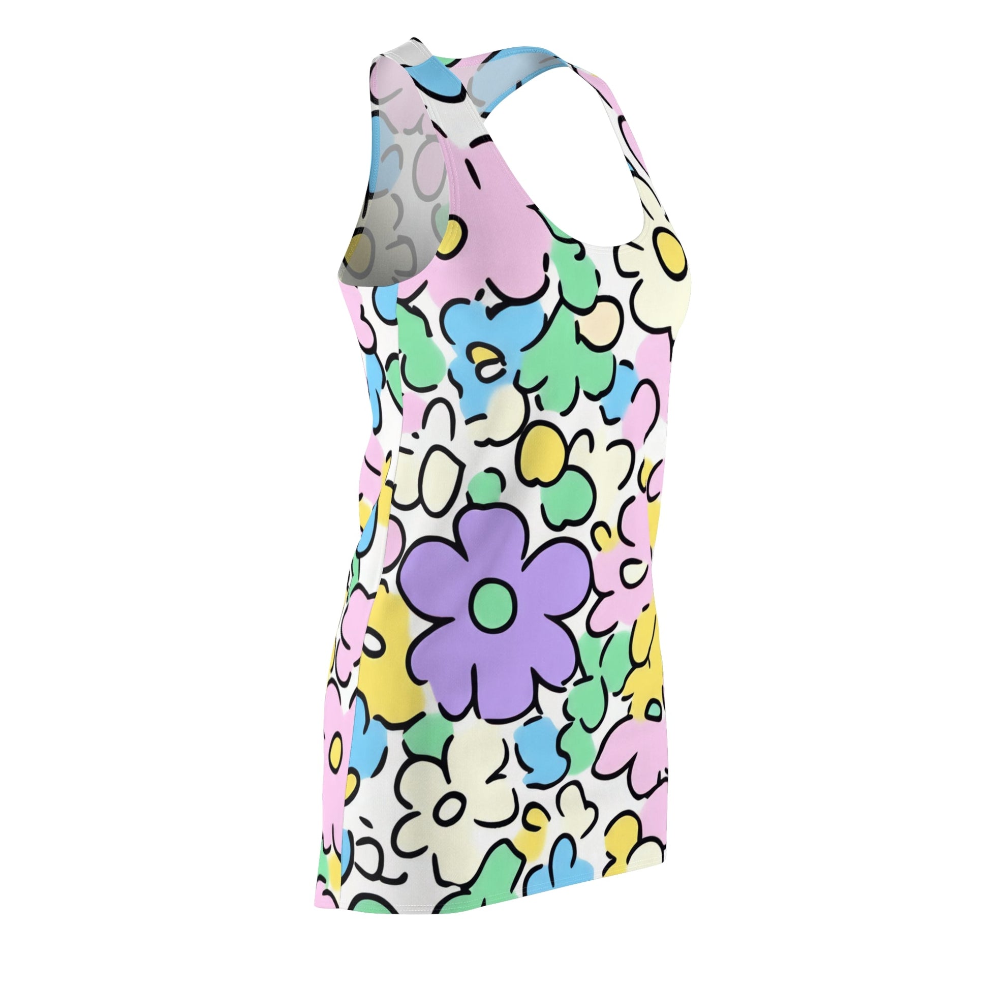 Pastel Floral Racerback Tank Dress, Artsulli - Art is Long, Life is Short, All Over Prints, , , , , , , 