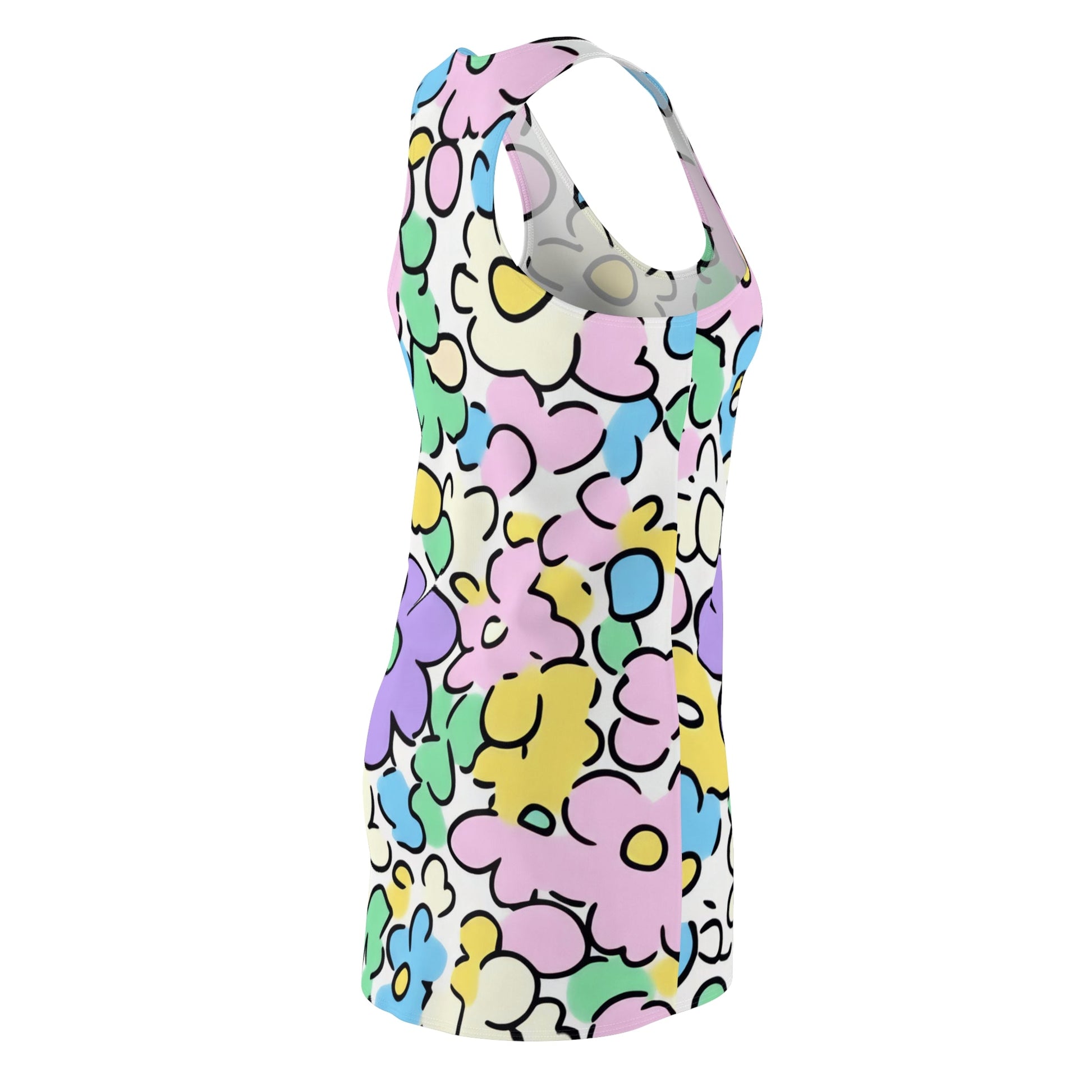 Pastel Floral Racerback Tank Dress, Artsulli - Art is Long, Life is Short, All Over Prints, , , , , , , 