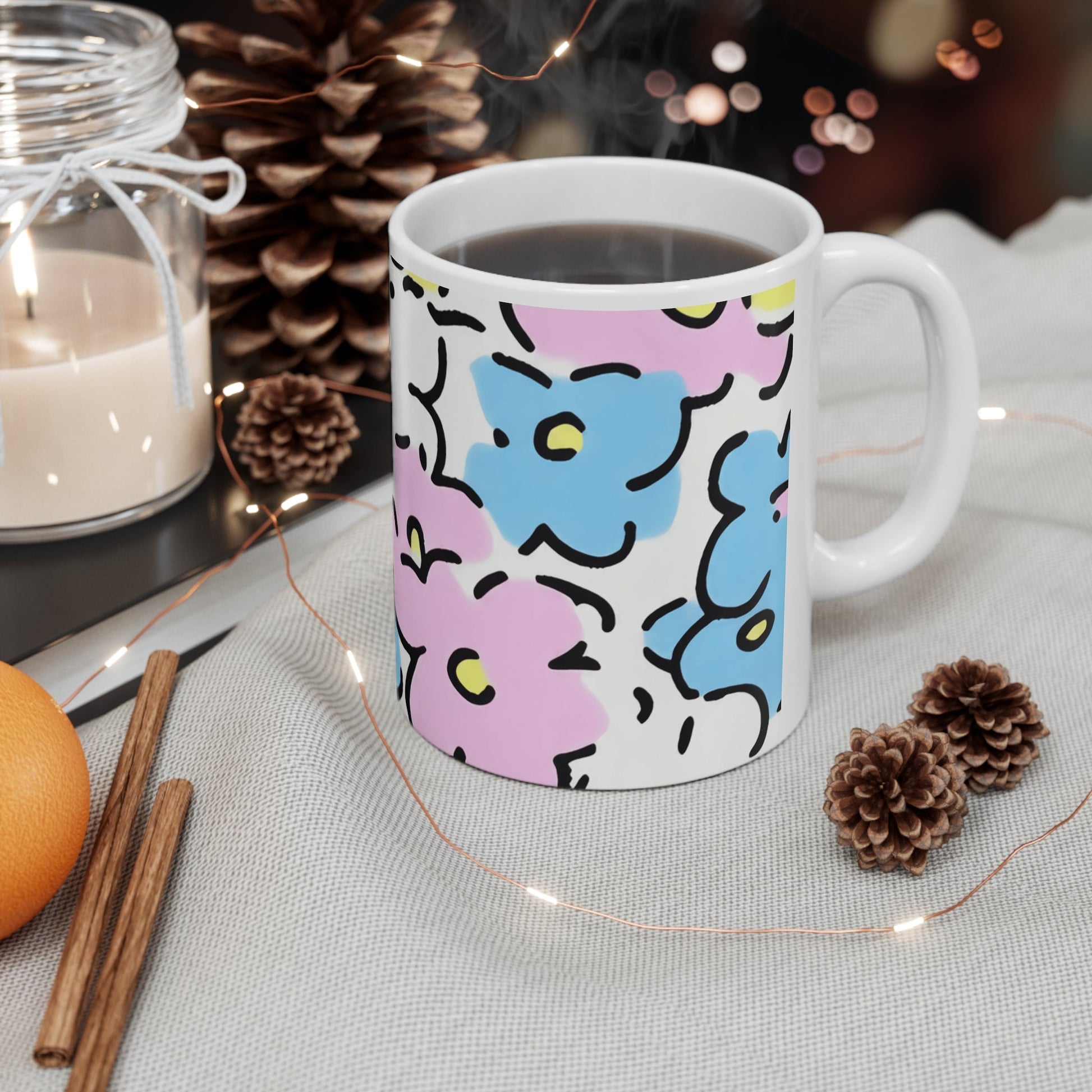 Pastel Floral White Mug, Artsulli - Art is Long, Life is Short, Mug, , , , , , , 