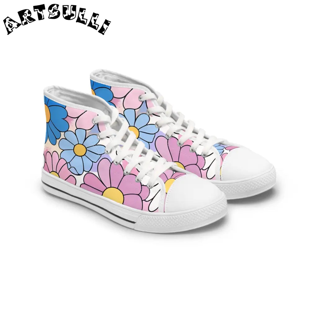 Pastel Floral Women’s High Top Breathable Polyester Canvas Sneakers, Artsulli - Art is Long, Life is Short, Shoes, Size, US 5.5, Color, White sole, , , 17410155198264403640