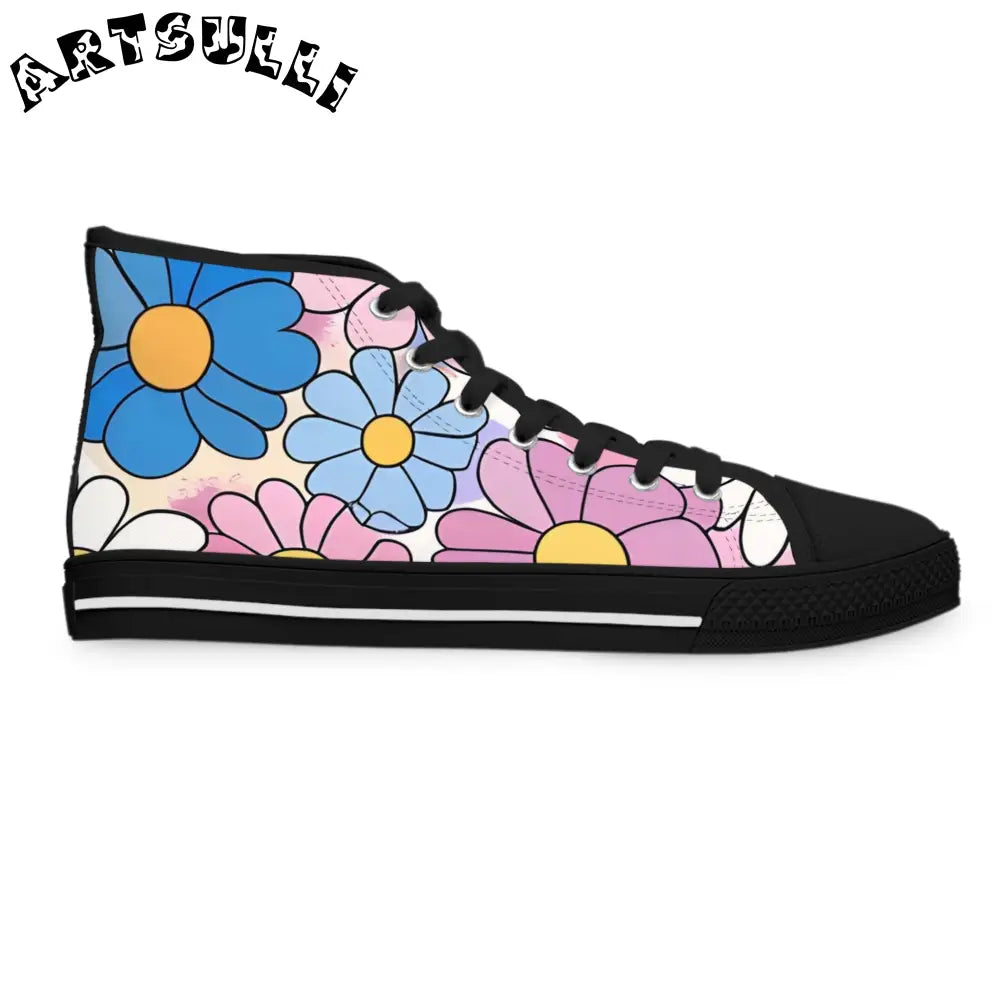 Pastel Floral Women’s High Top Breathable Polyester Canvas Sneakers, Artsulli - Art is Long, Life is Short, Shoes, , , , , , , 
