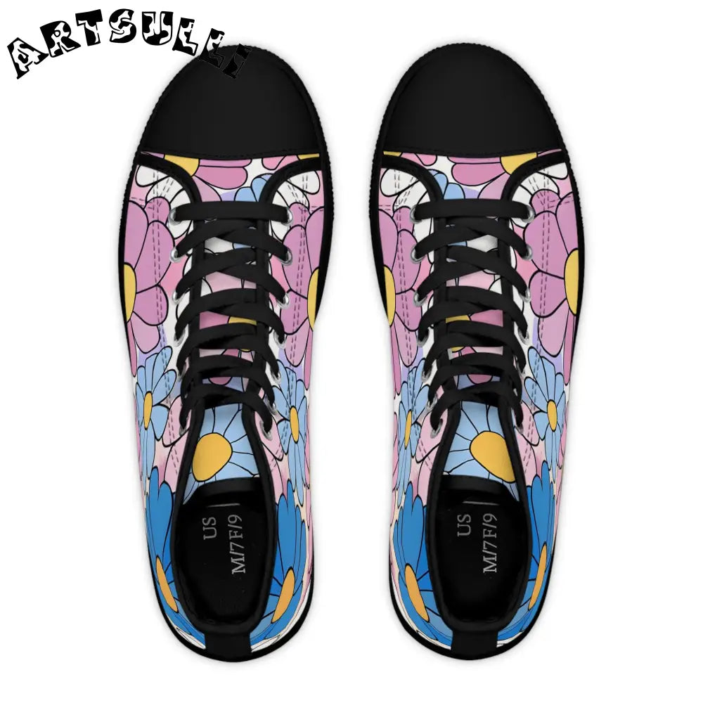 Pastel Floral Women’s High Top Breathable Polyester Canvas Sneakers, Artsulli - Art is Long, Life is Short, Shoes, , , , , , , 