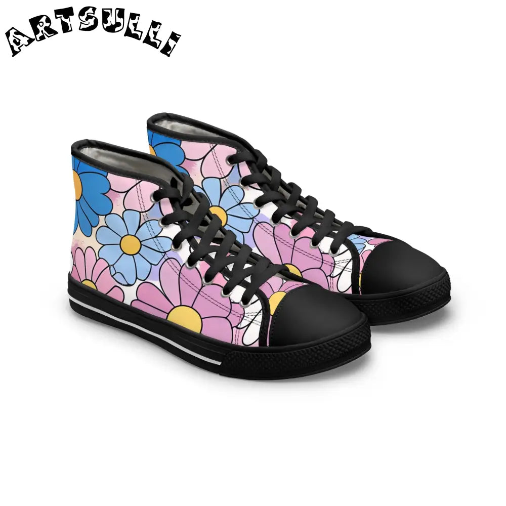 Pastel Floral Women’s High Top Breathable Polyester Canvas Sneakers, Artsulli - Art is Long, Life is Short, Shoes, Size, US 5.5, Color, Black sole, , , 28969502946476692580