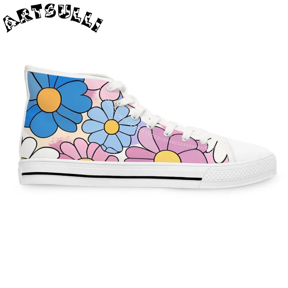 Pastel Floral Women’s High Top Breathable Polyester Canvas Sneakers, Artsulli - Art is Long, Life is Short, Shoes, , , , , , , 