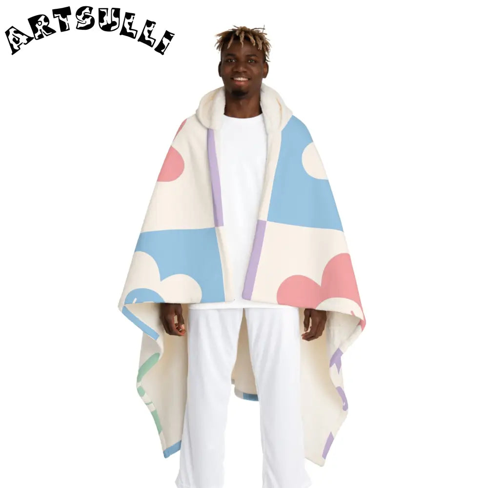 Pastel Heart Hooded Fleece Blanket, Artsulli - Art is Long, Life is Short, All Over Prints, Size, One size, Color, Cream, , , 32059917383659384627