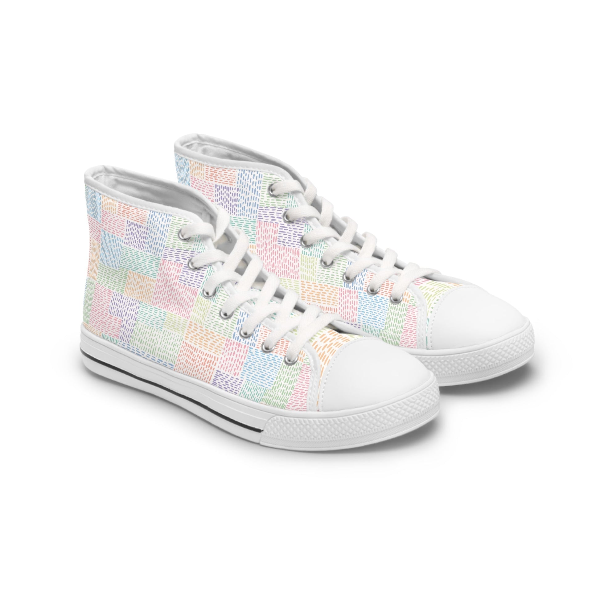 Pastel Rainbow Canvas High-Top Sneakers, Artsulli - Art is Long, Life is Short, Shoes, Size, US 5.5, Color, White sole, , , 16551636811484666008