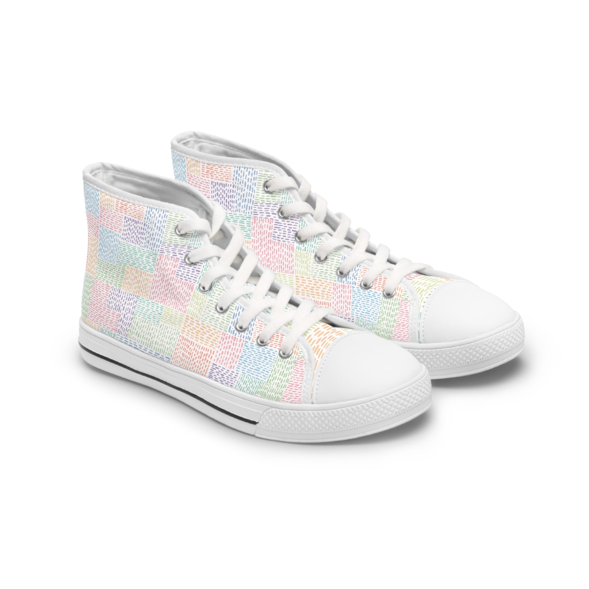 Pastel Rainbow Canvas High-Top Sneakers, Artsulli - Art is Long, Life is Short, Shoes, Size, US 5.5, Color, White sole, , , 16551636811484666008