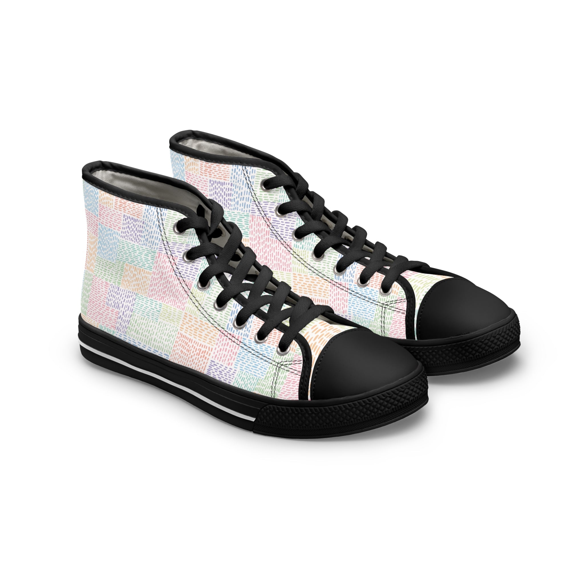 Pastel Rainbow Canvas High-Top Sneakers, Artsulli - Art is Long, Life is Short, Shoes, Size, US 5.5, Color, Black sole, , , 17300685872919216343