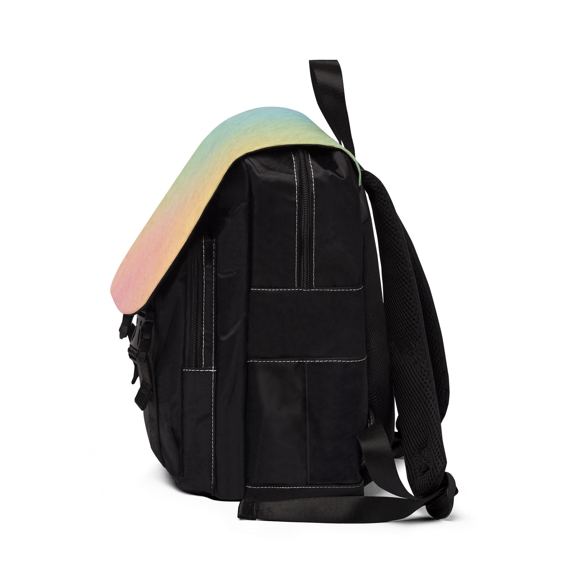 Pastel Rainbow Flap Black Oxford Backpack, Artsulli - Art is Long, Life is Short, Bags, , , , , , , 