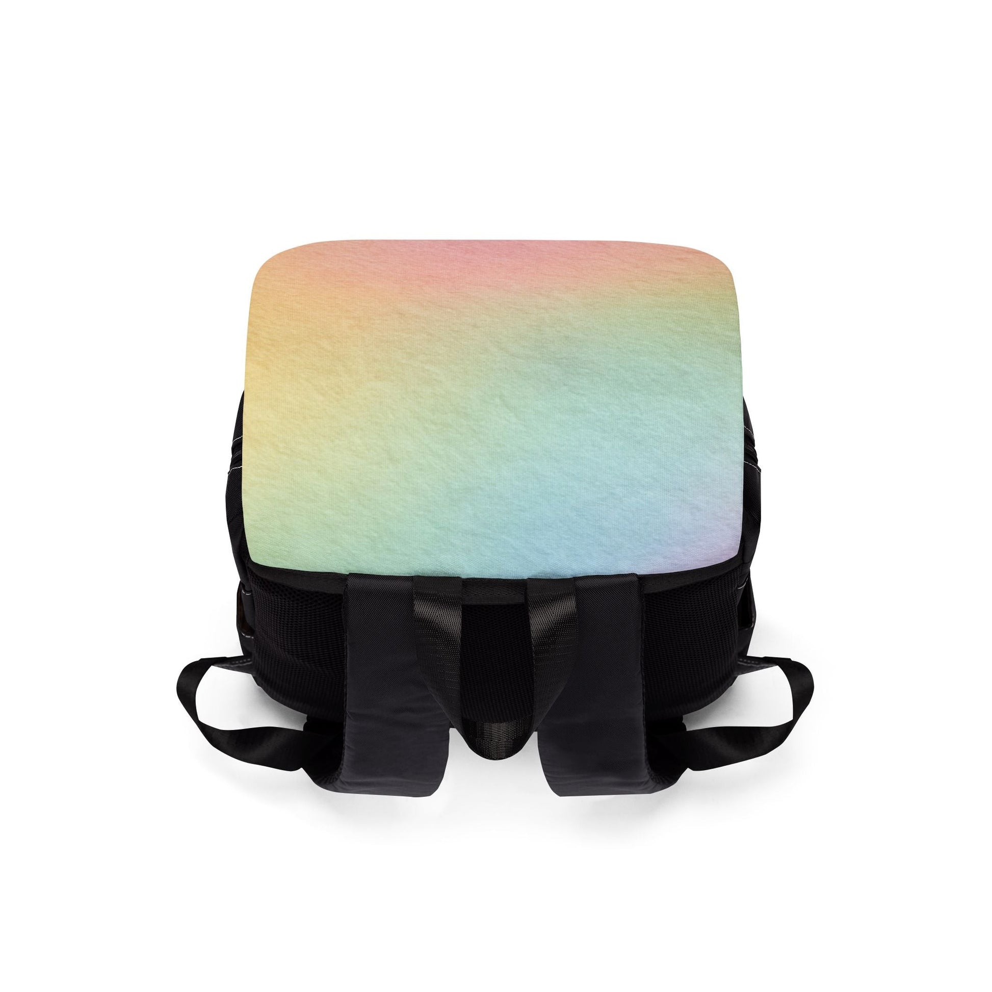 Pastel Rainbow Flap Black Oxford Backpack, Artsulli - Art is Long, Life is Short, Bags, , , , , , , 