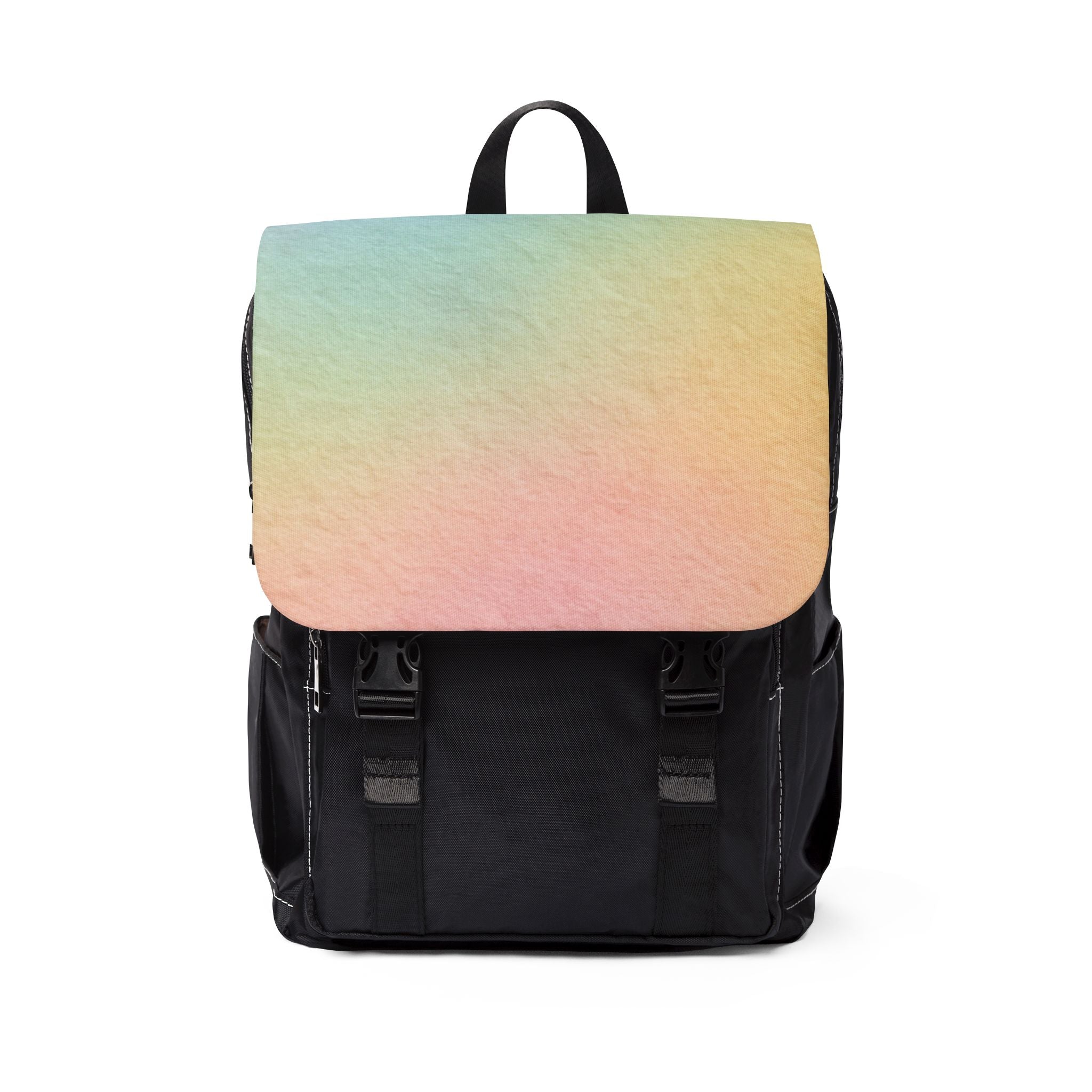 Printify Pastel Rainbow Flap Black Oxford Backpack 2025