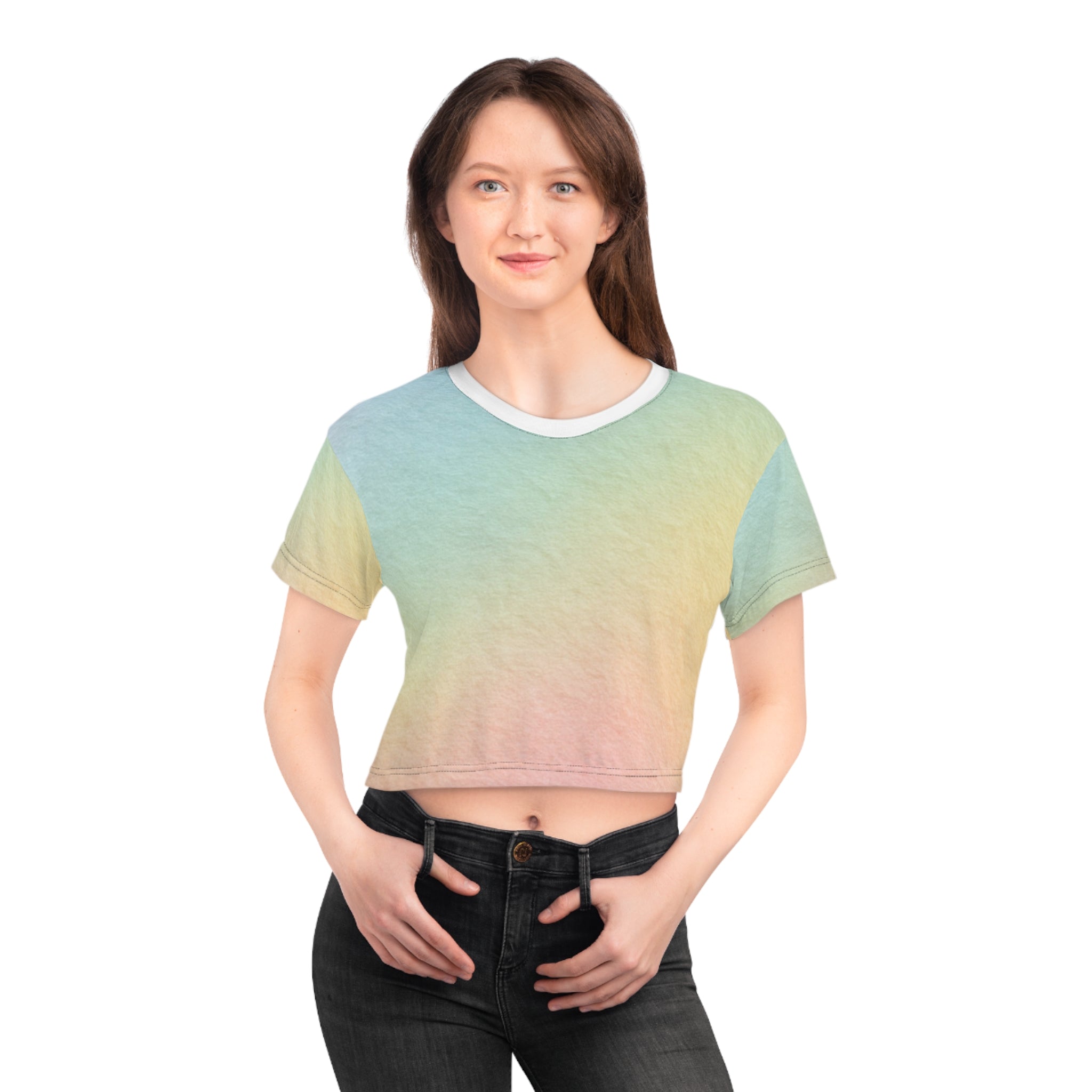 Printify Pastel Rainbow Gradient Crop Tee 2025