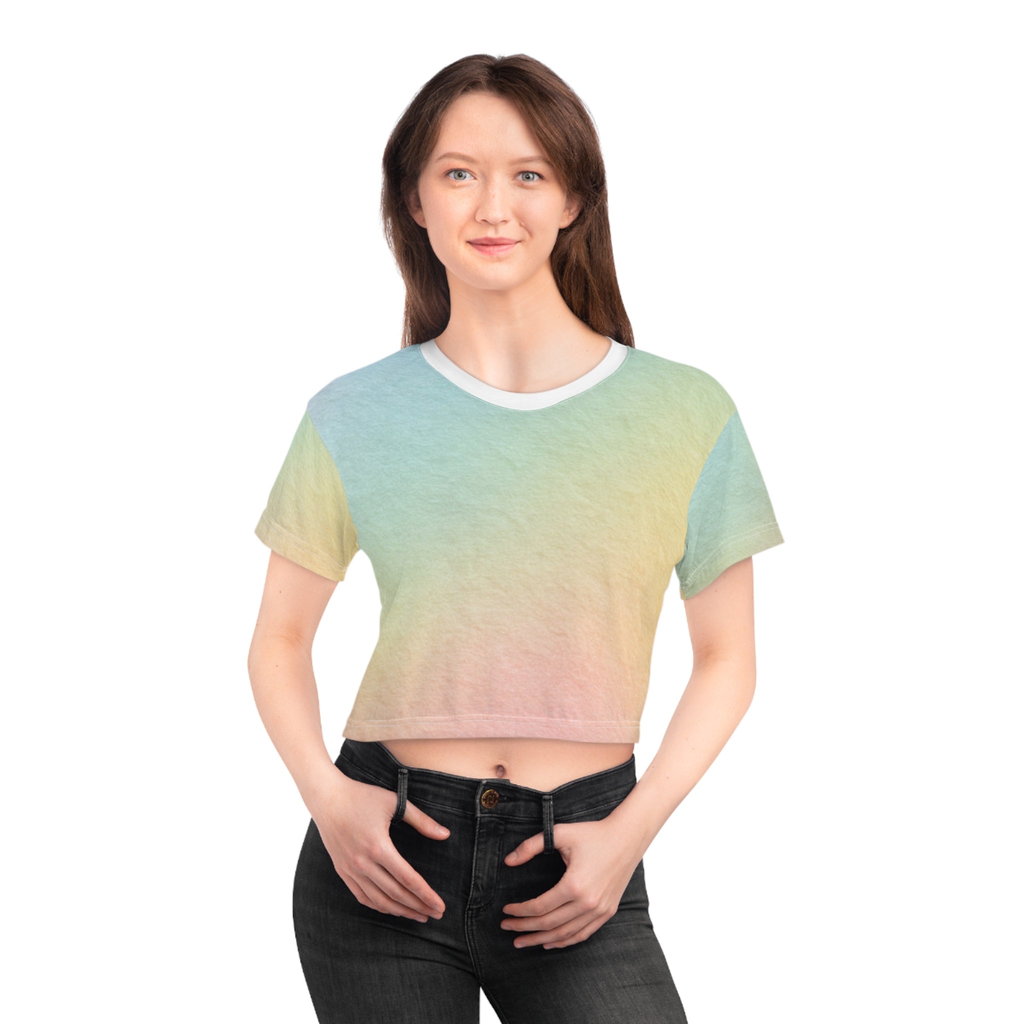 Printify Pastel Rainbow Gradient Crop Tee 2025