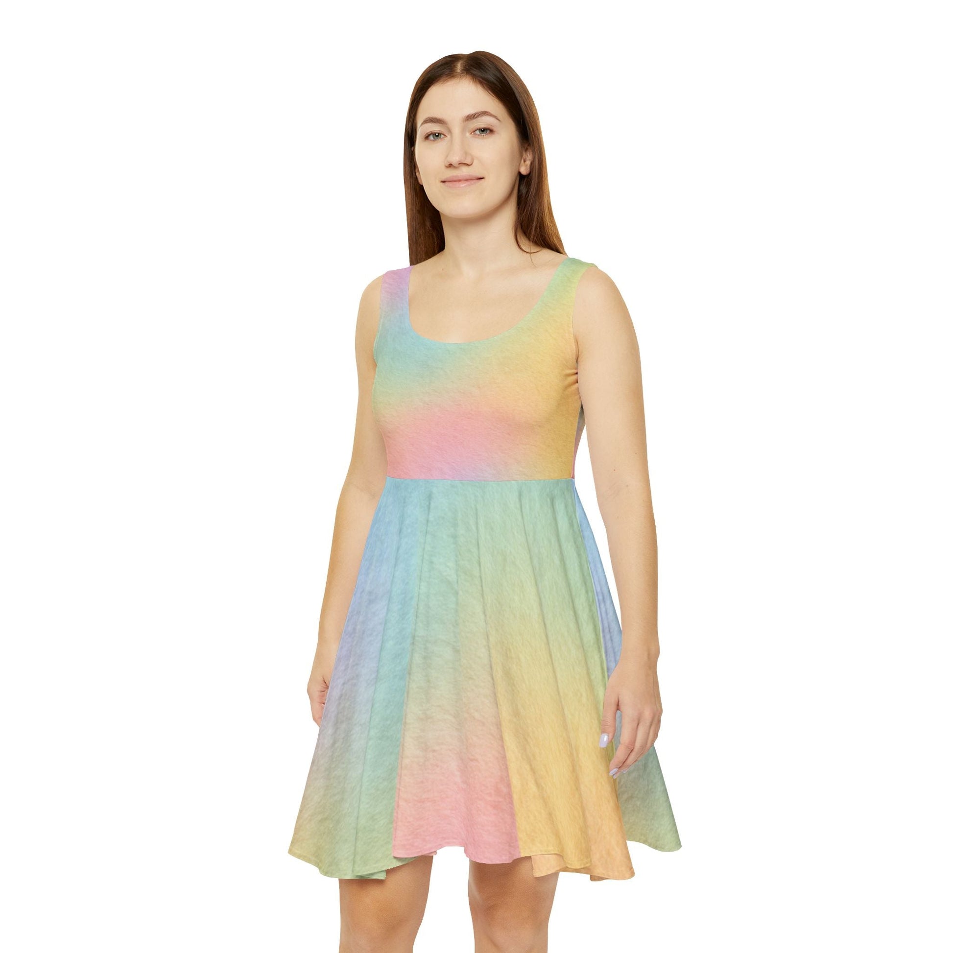Pastel Rainbow Gradient Skater Dress, Artsulli - Art is Long, Life is Short, All Over Prints, , , , , , , 