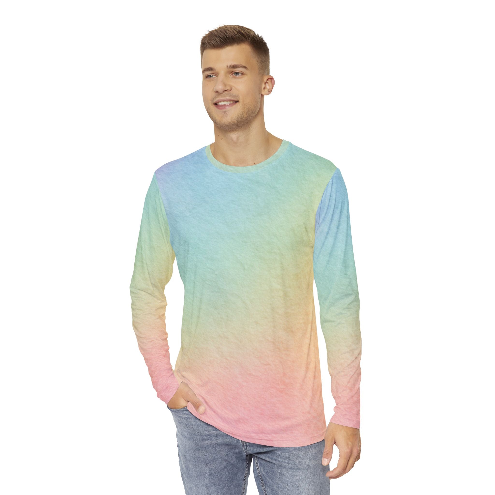 Pastel Rainbow Ombre Long Sleeve Shirt, Artsulli - Art is Long, Life is Short, All Over Prints, , , , , , , 