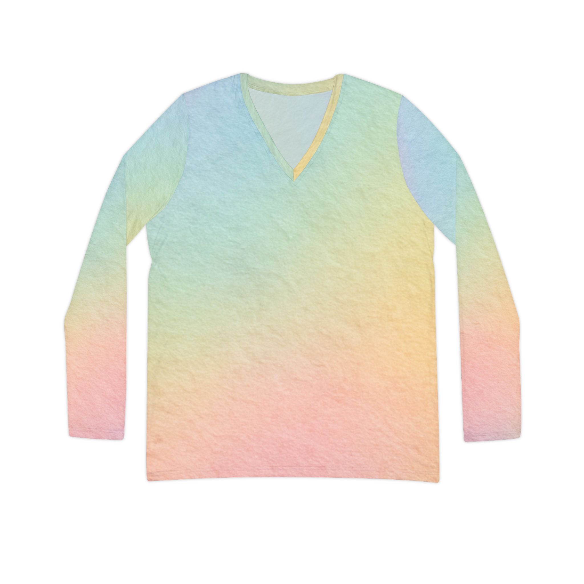Printify Pastel Rainbow Ombre Long Sleeve V-Neck Shirt 2025
