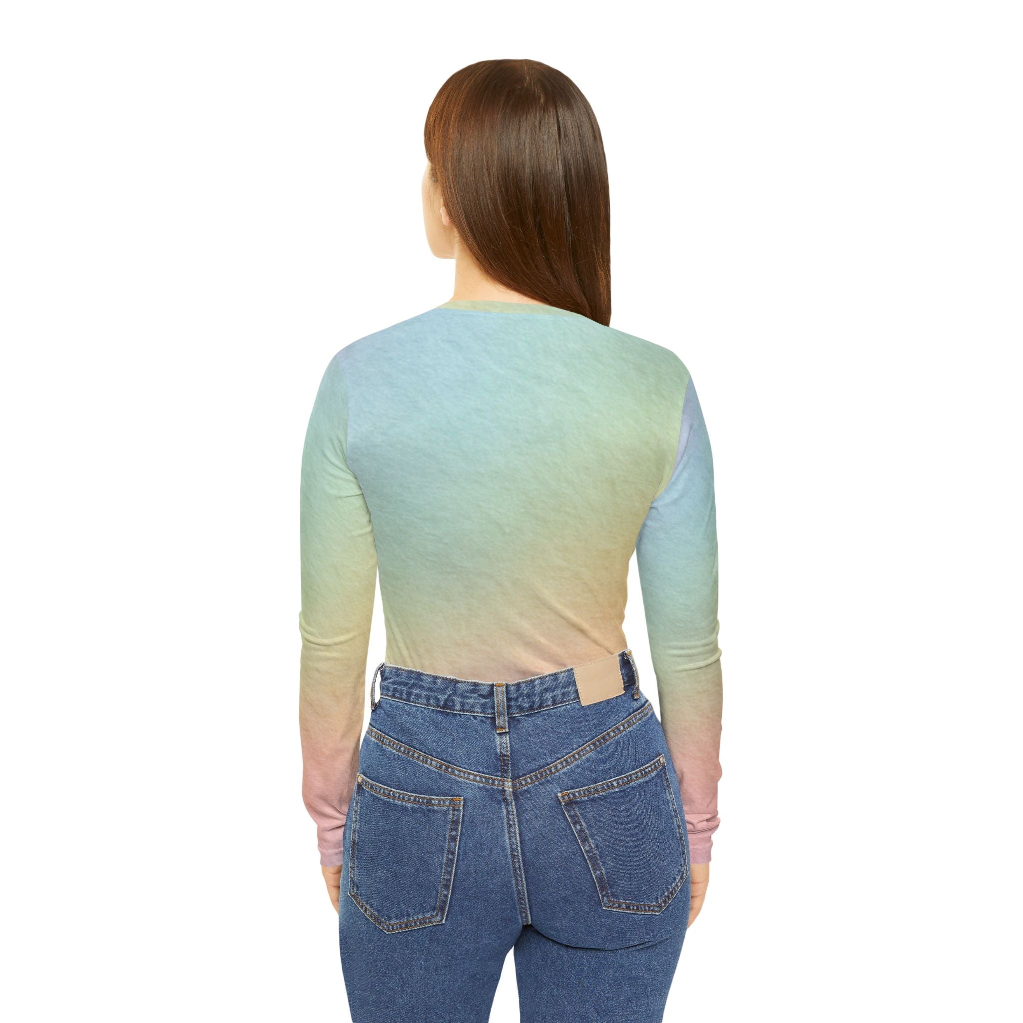 Pastel Rainbow Ombre Long Sleeve V-Neck Shirt, Artsulli - Art is Long, Life is Short, All Over Prints, , , , , , , 