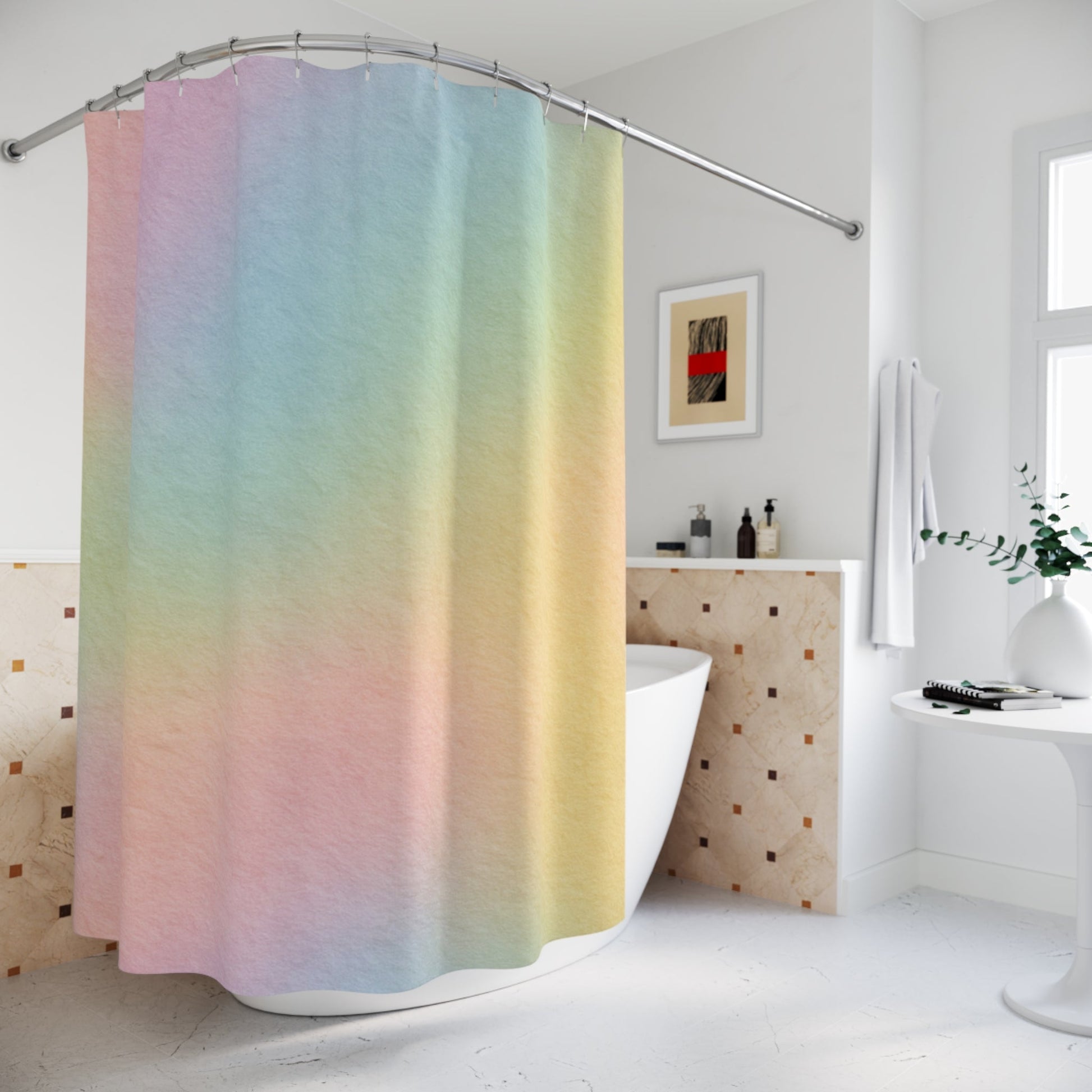 Pastel Rainbow Polyester Shower Curtain, Artsulli - Art is Long, Life is Short, Home Decor, , , , , , , 