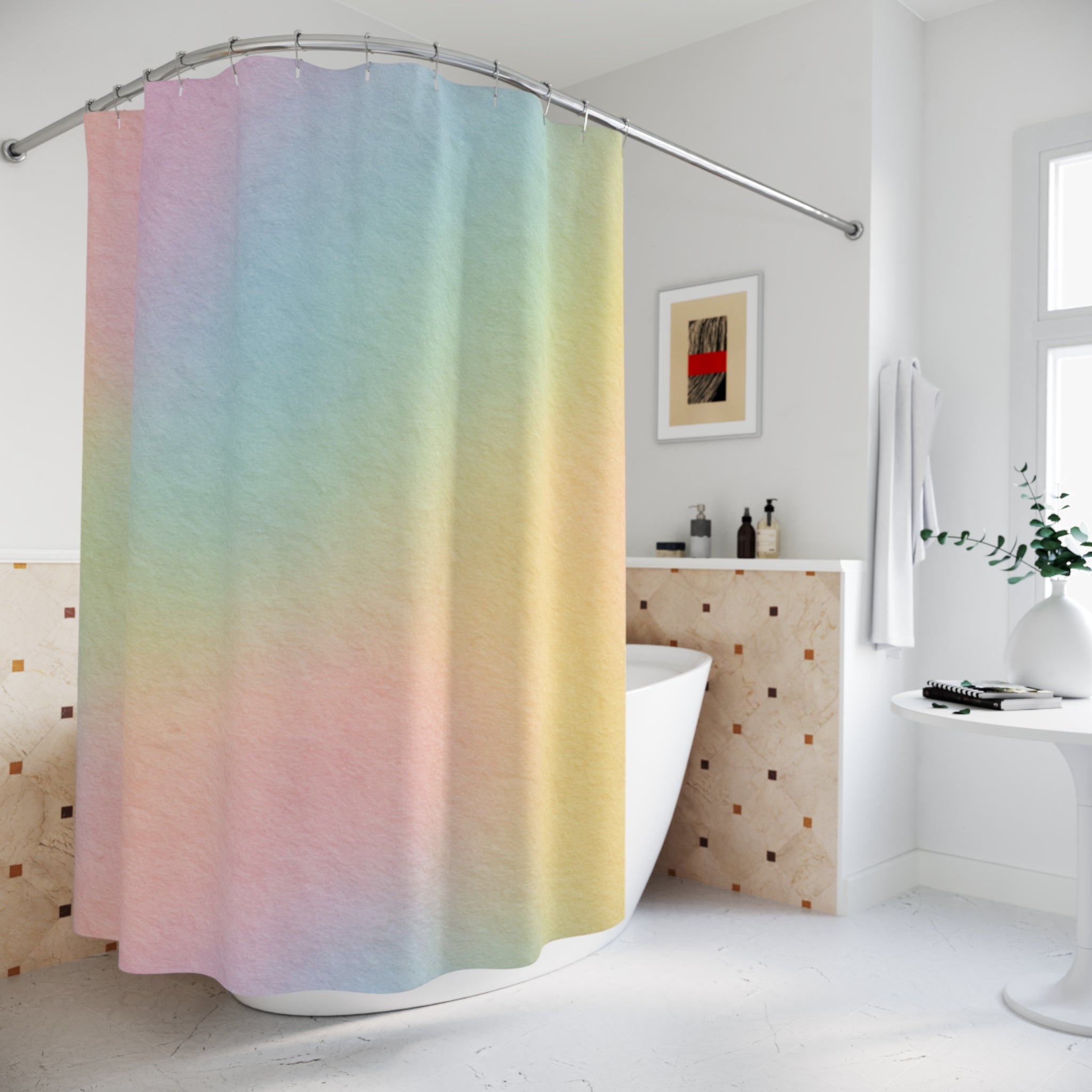 Pastel Rainbow Polyester Shower Curtain, Artsulli - Art is Long, Life is Short, Home Decor, , , , , , , 