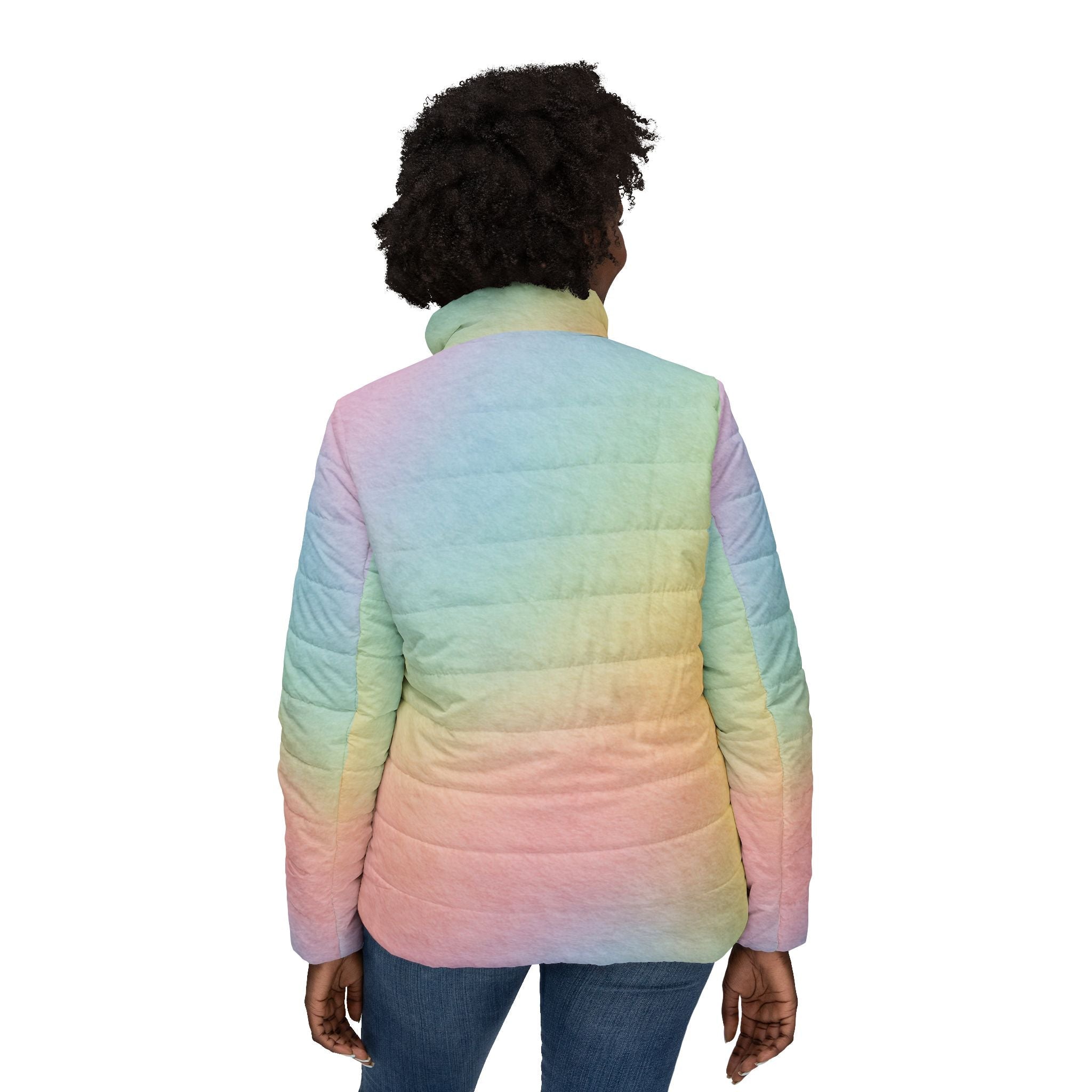 Pastel Rainbow Puffer Jacket, Artsulli - Art is Long, Life is Short, All Over Prints, , , , , , , 
