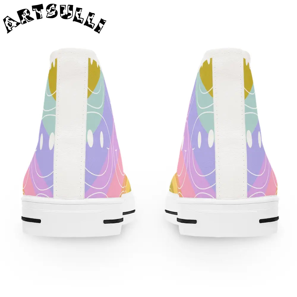JAKKOUTTHEBXX Pastel Rainbow Smiley Face Womens High Top Canvas Sneakers 2025