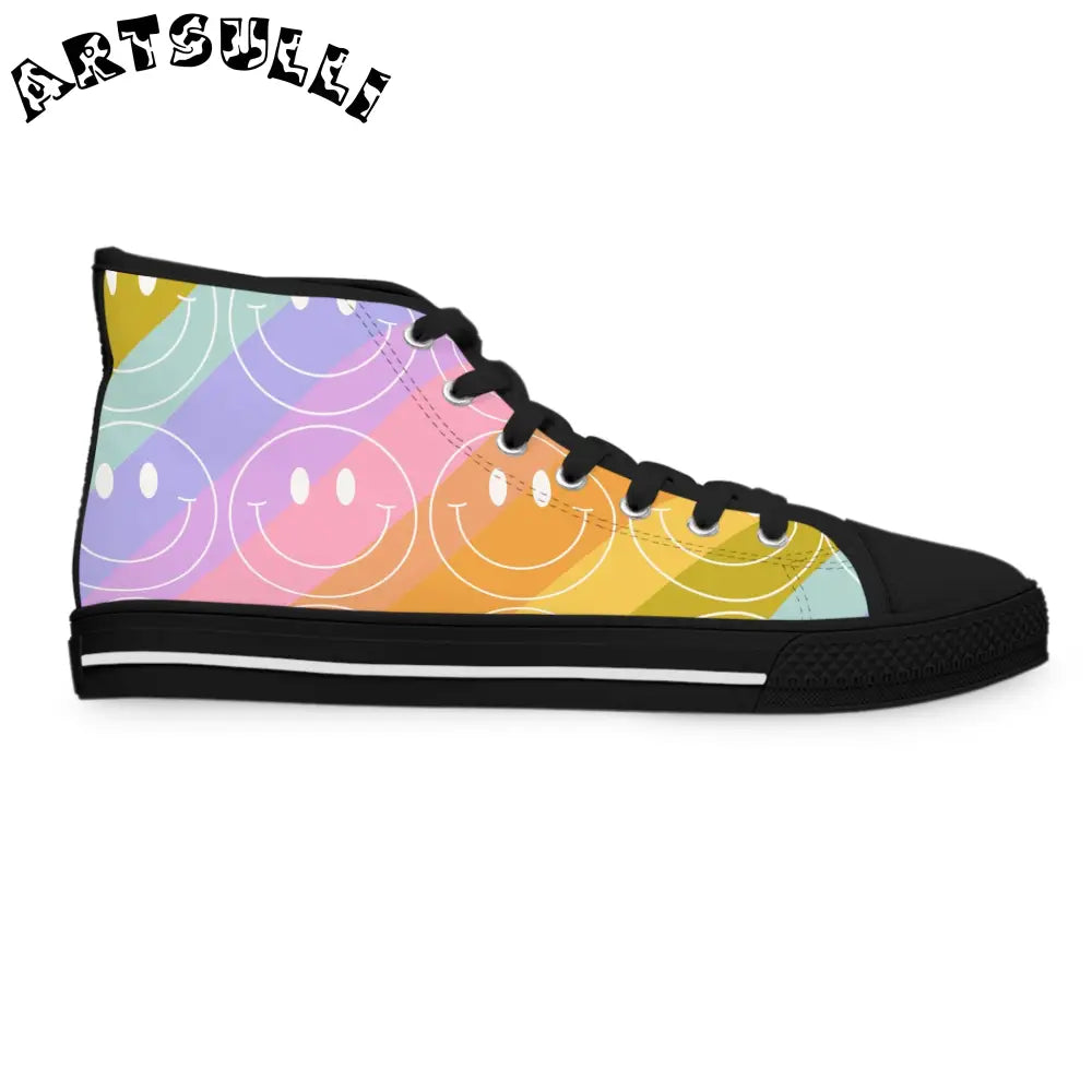 JAKKOUTTHEBXX Pastel Rainbow Smiley Face Womens High Top Canvas Sneakers 2025