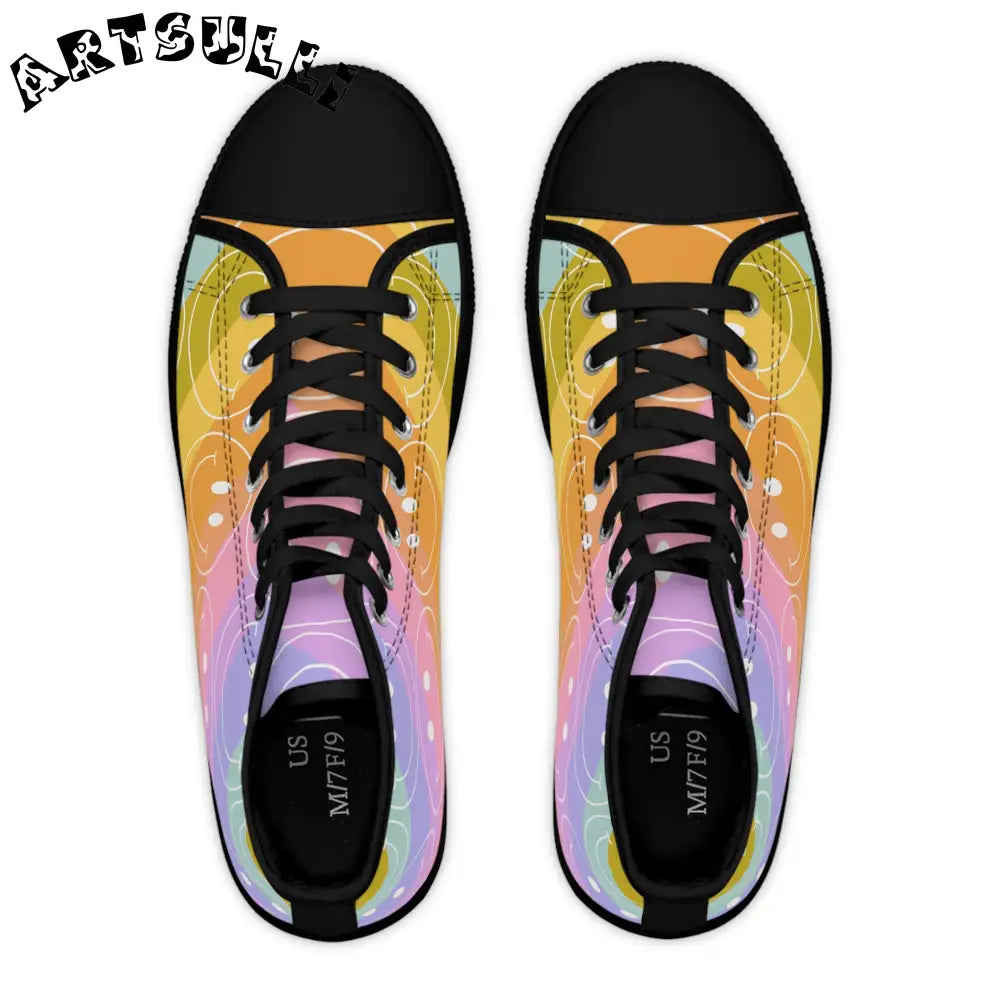 JAKKOUTTHEBXX Pastel Rainbow Smiley Face Womens High Top Canvas Sneakers 2025