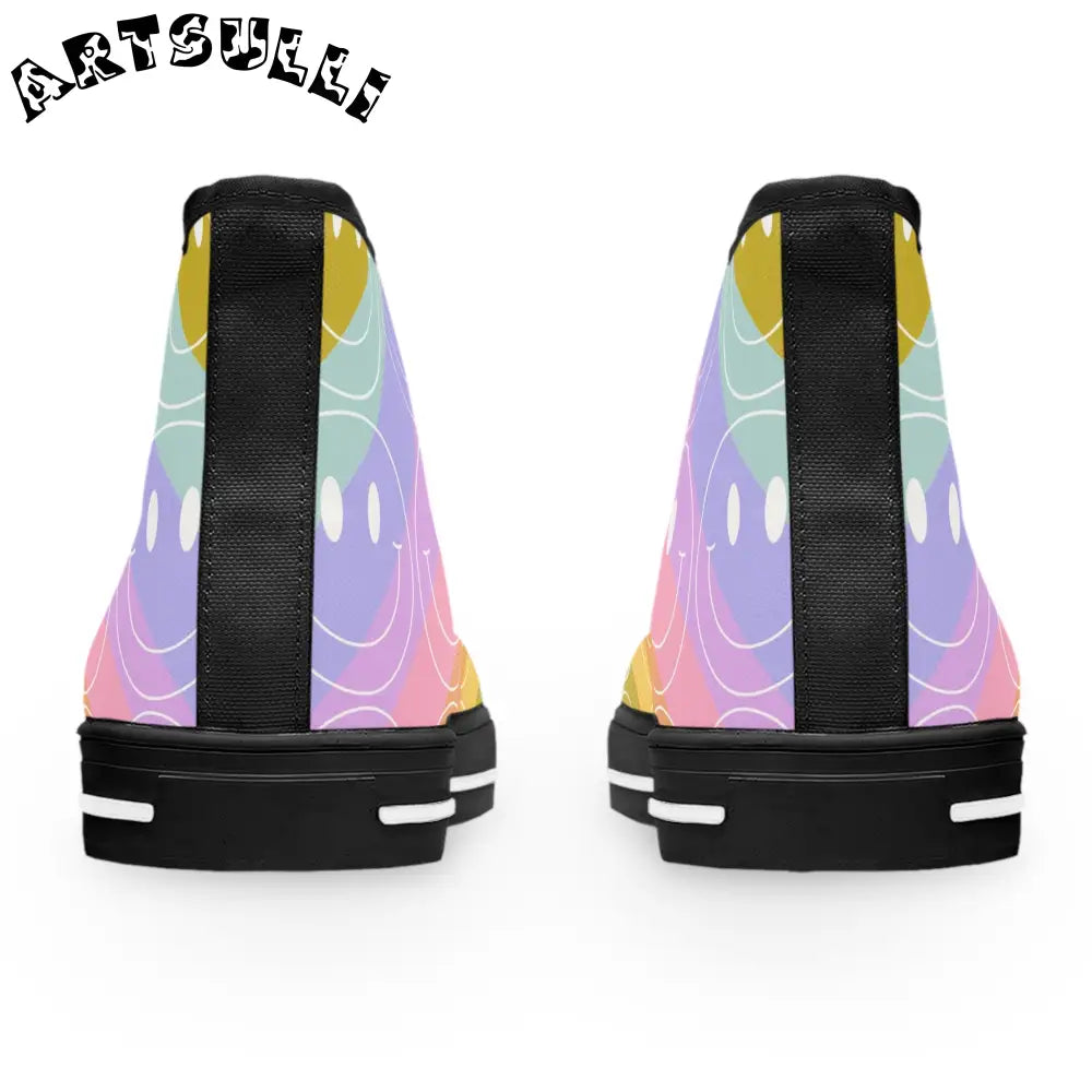 JAKKOUTTHEBXX Pastel Rainbow Smiley Face Womens High Top Canvas Sneakers 2025