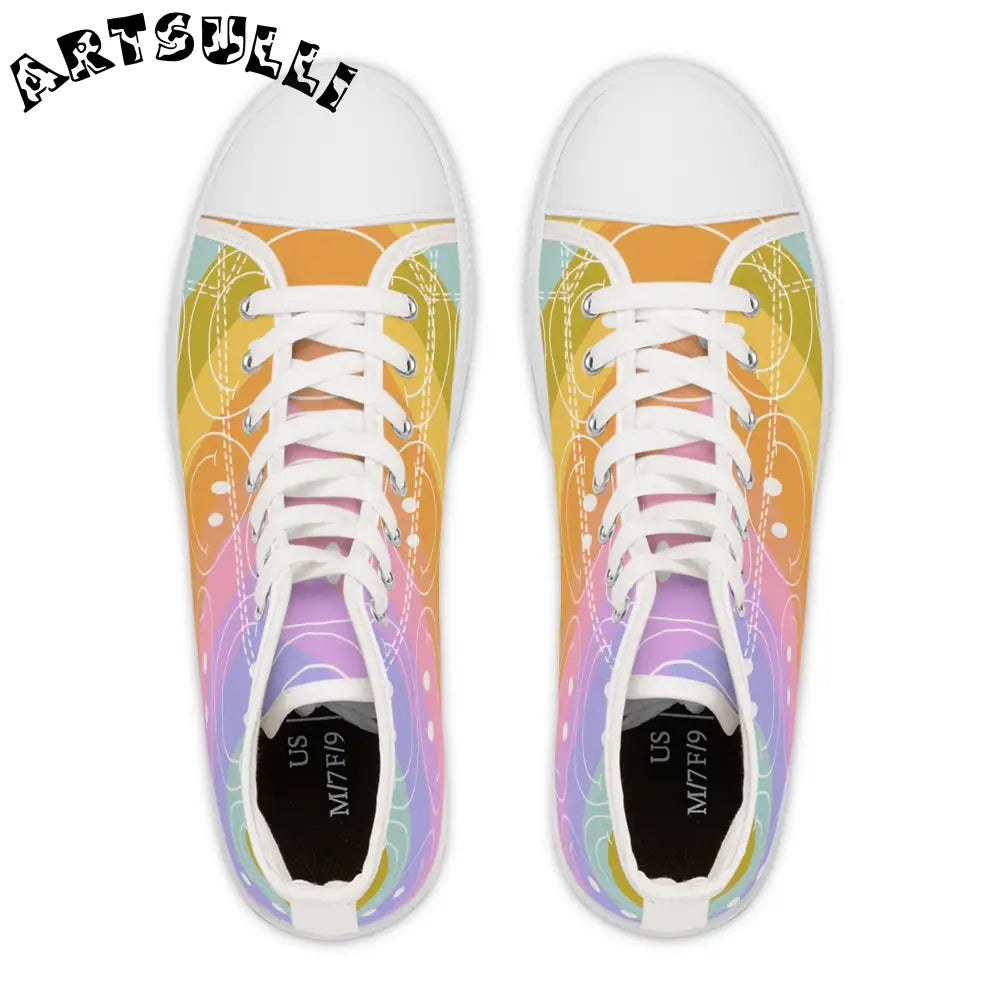 JAKKOUTTHEBXX Pastel Rainbow Smiley Face Womens High Top Canvas Sneakers 2025