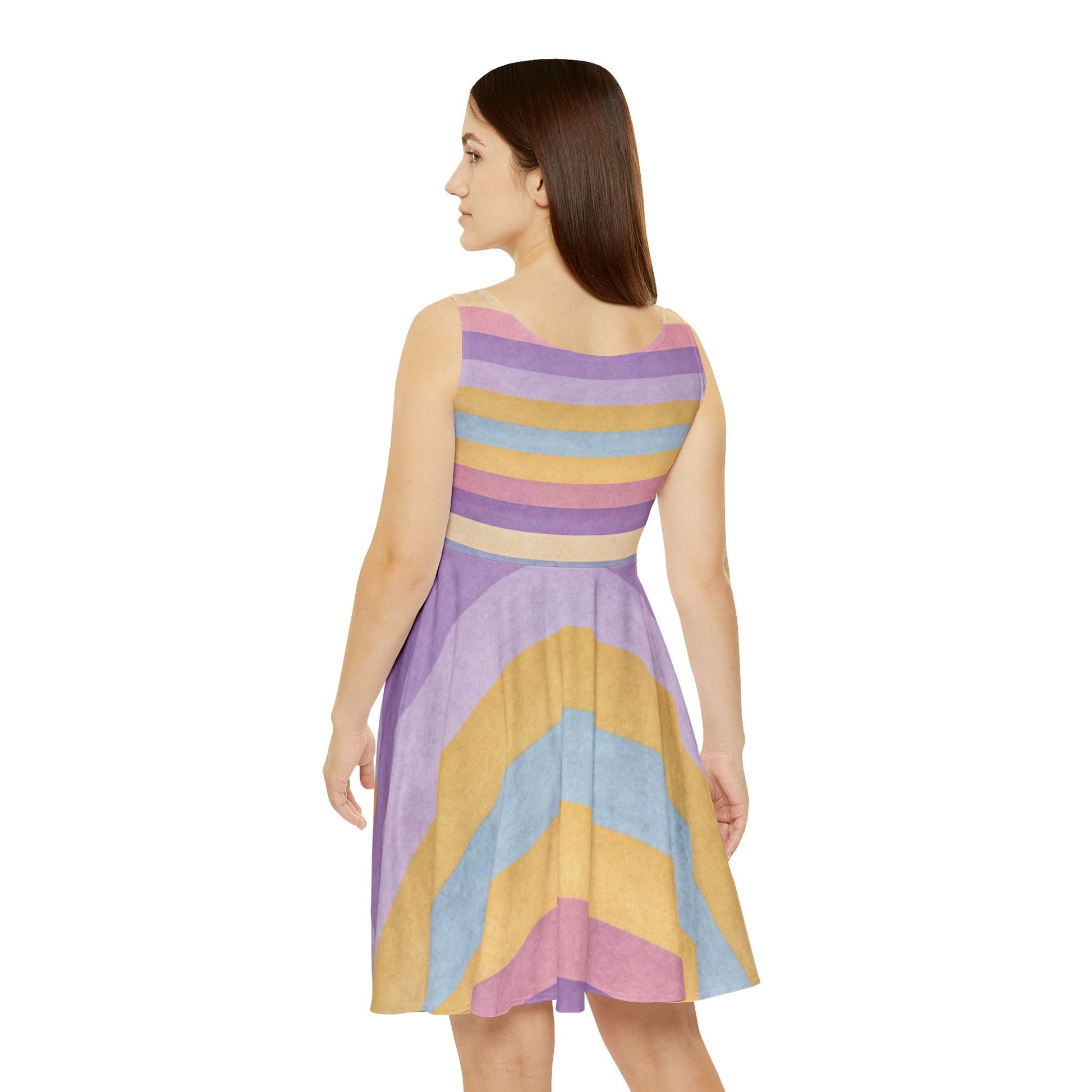 Pastel Rainbow Stripe Skater Dress, Artsulli - Art is Long, Life is Short, All Over Prints, , , , , , , 