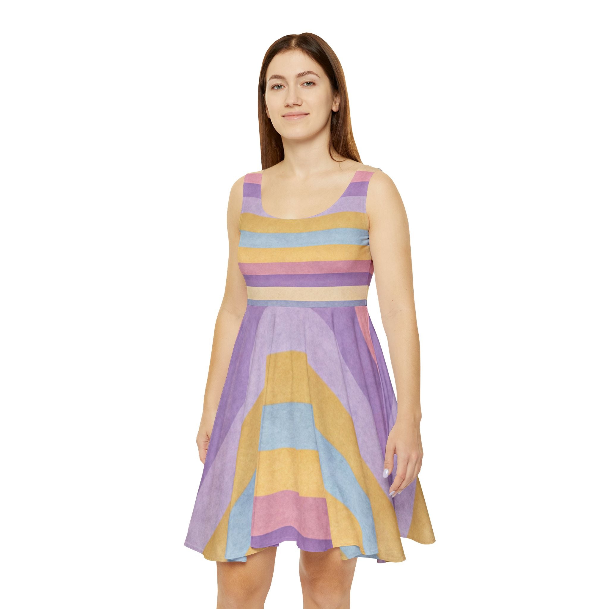Pastel Rainbow Stripe Skater Dress, Artsulli - Art is Long, Life is Short, All Over Prints, , , , , , , 