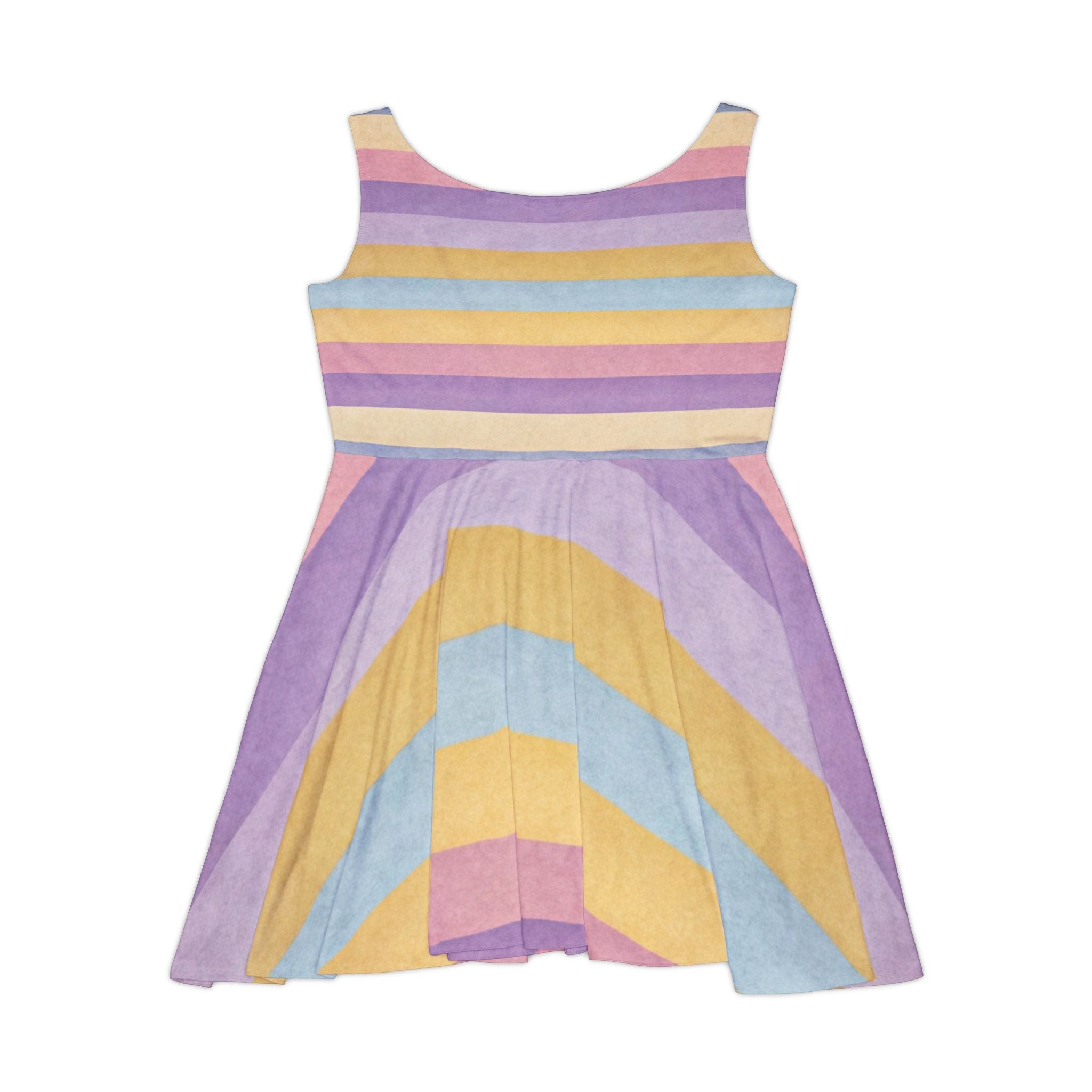 Pastel Rainbow Stripe Skater Dress, Artsulli - Art is Long, Life is Short, All Over Prints, , , , , , , 