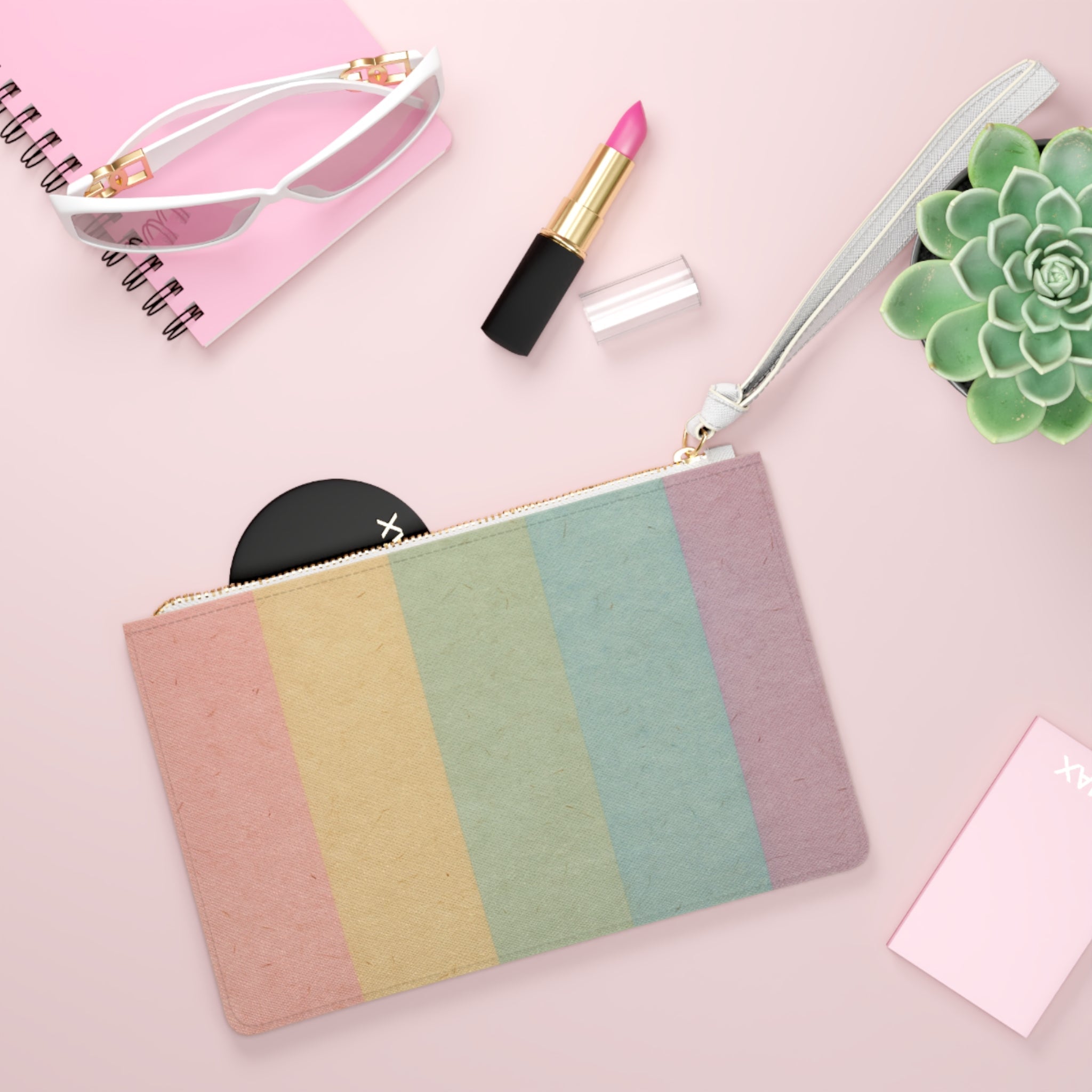 Printify Pastel Rainbow Striped Clutch Bag 2025